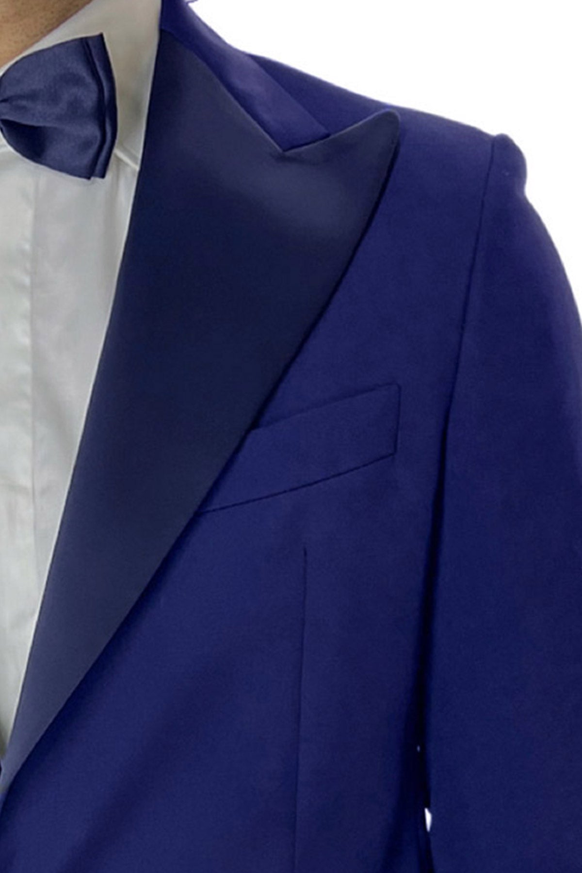 Giacca smoking da uomo monopetto royal blu rever a Lancia blu in fresco lana 100% Vitale Barberis Canonico