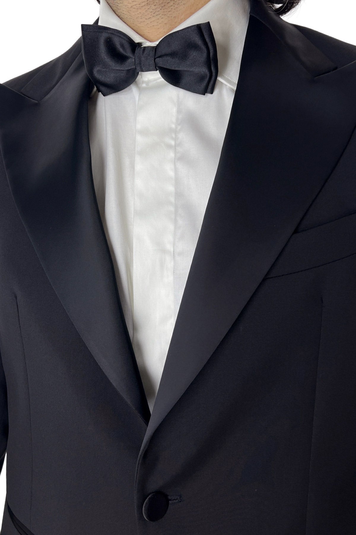Giacca smoking da uomo monopetto nera rever a Lancia nero in fresco lana 100% Vitale Barberis Canonico