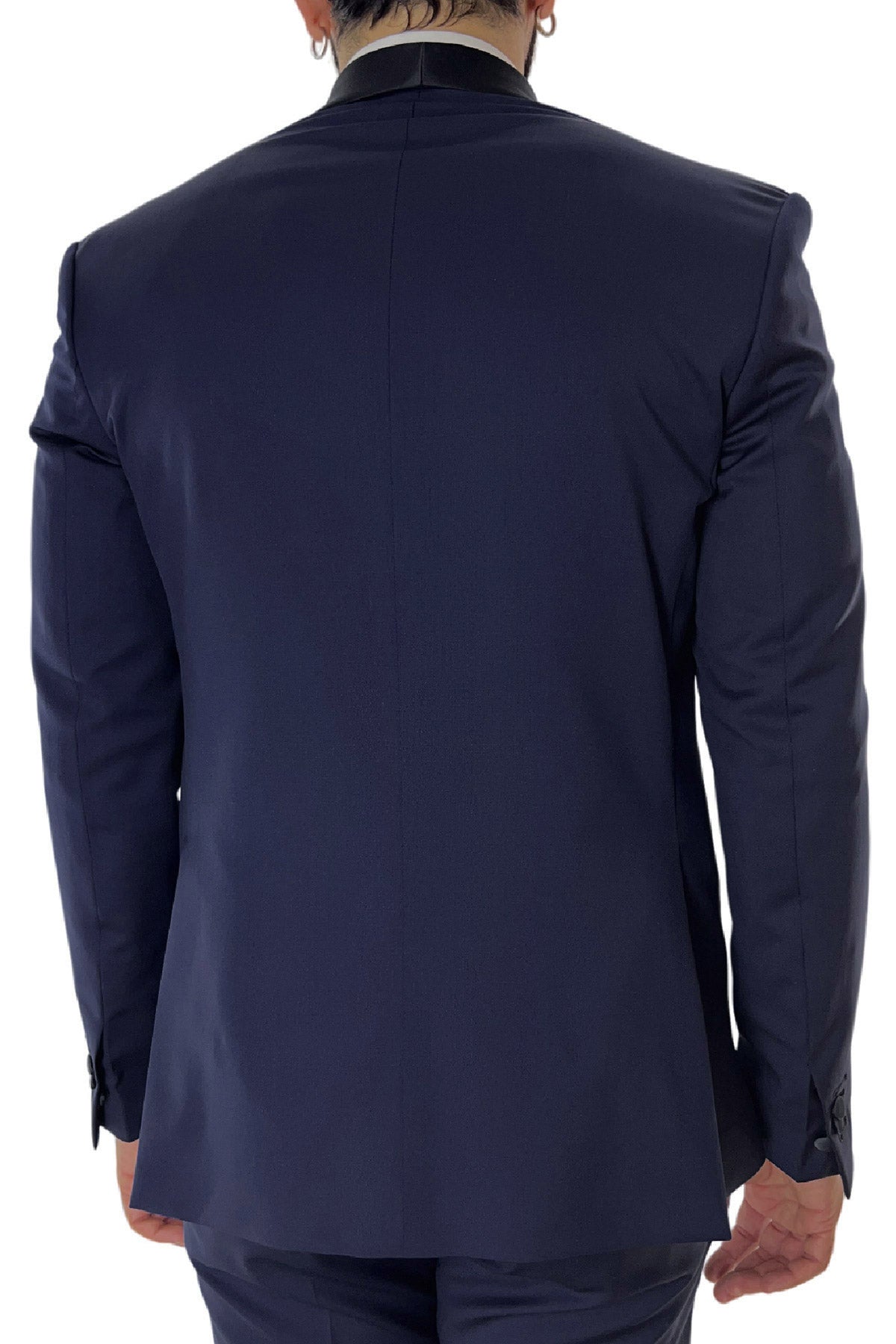 Abito smoking da uomo Doppiopetto blu navy rever a Lancia blu in fresco lana 100% Vitale Barberis Canonico