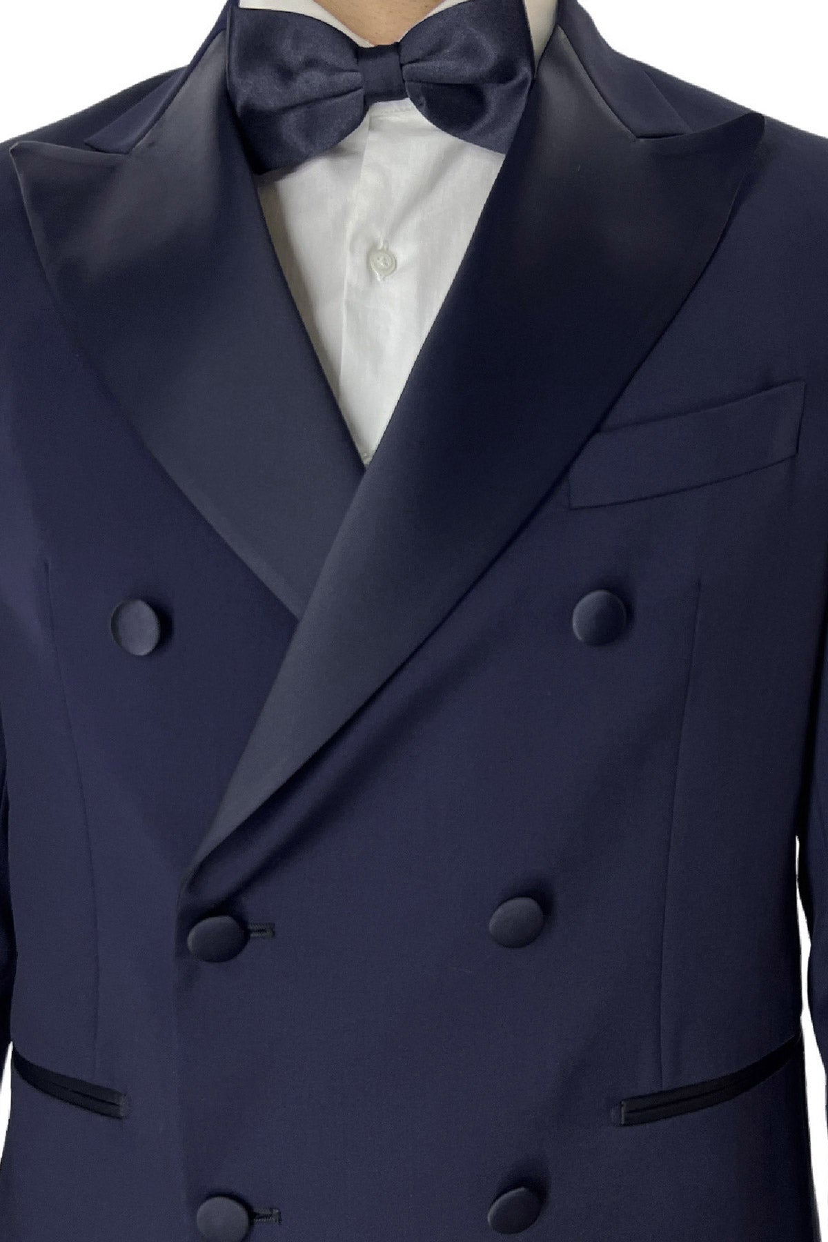 Abito smoking da uomo Doppiopetto blu navy rever a Lancia blu in fresco lana 100% Vitale Barberis Canonico