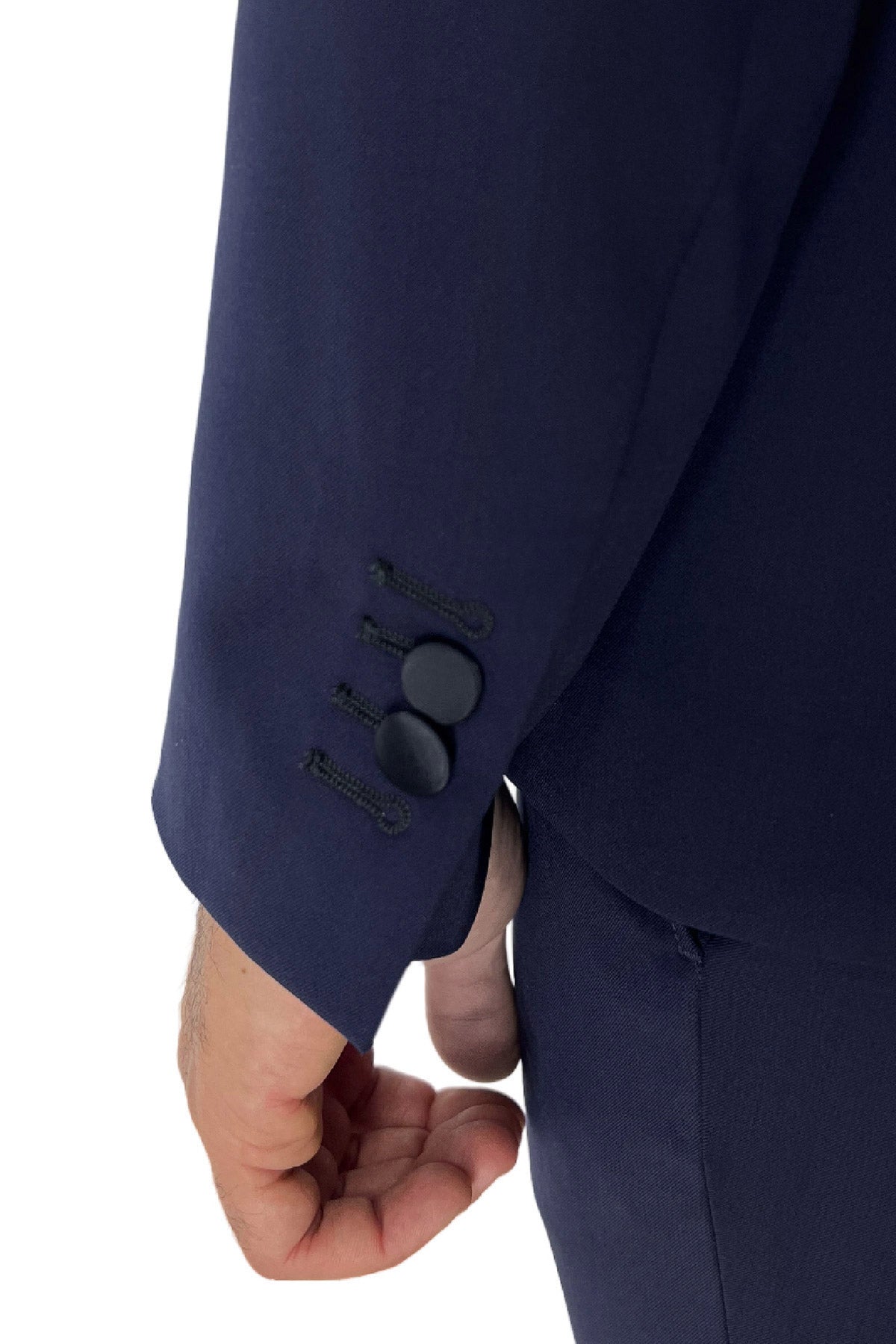 Abito smoking da uomo Doppiopetto blu navy rever a Lancia blu in fresco lana 100% Vitale Barberis Canonico