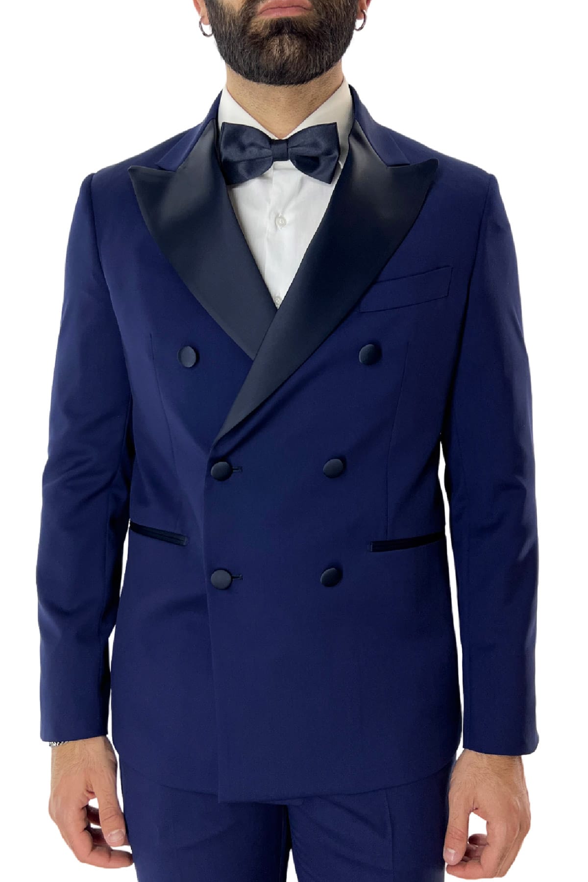 Giacca smoking da uomo Doppiopetto royal blu rever a Lancia blu in fresco lana 100% Vitale Barberis Canonico