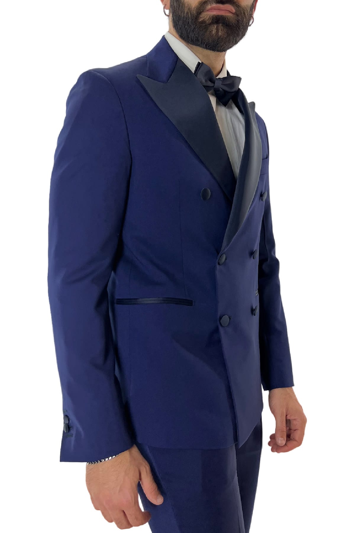 Abito smoking da uomo Doppiopetto royal blu rever a Lancia blu in fresco lana 100% Vitale Barberis Canonico