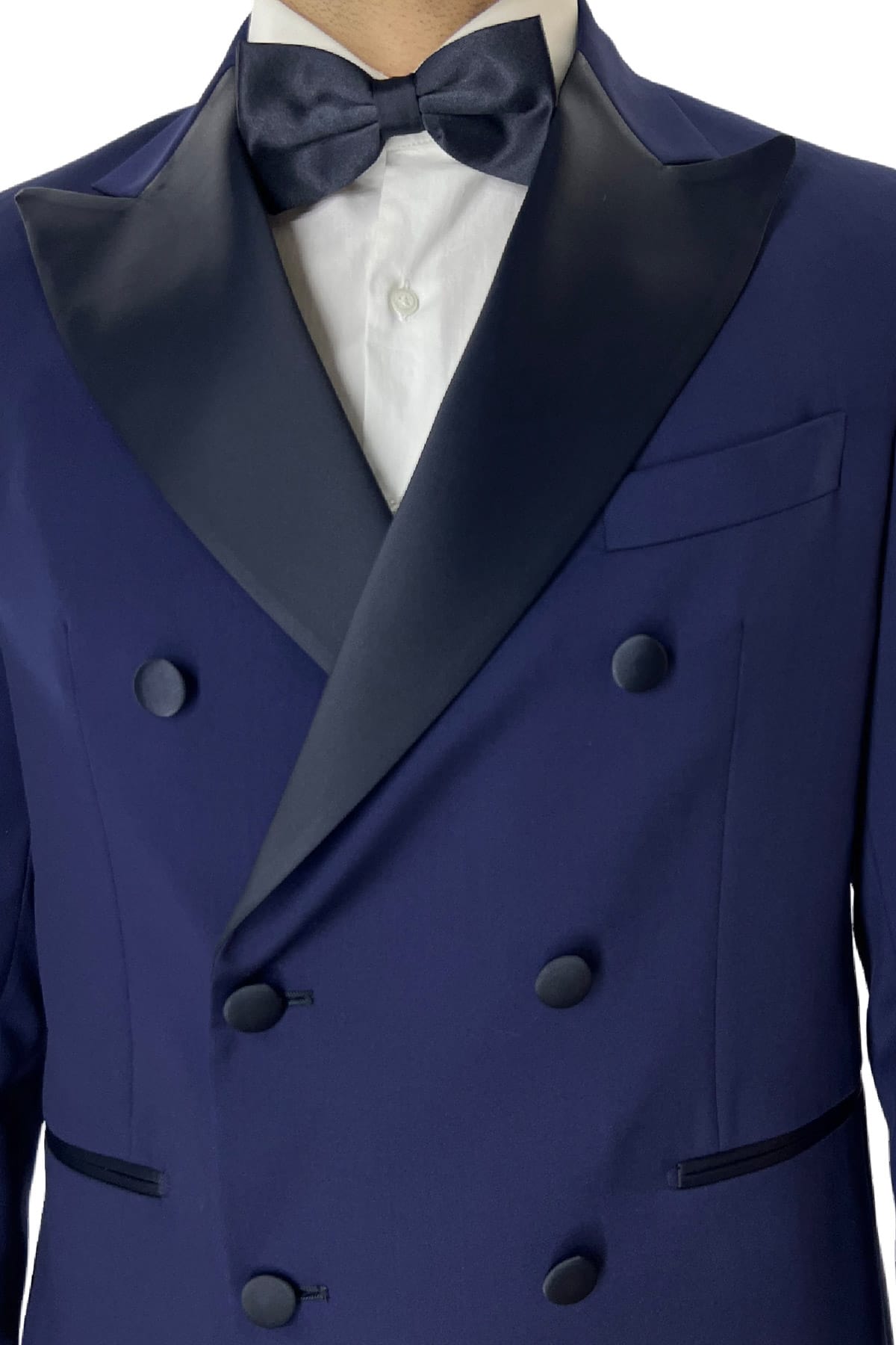 Abito smoking da uomo Doppiopetto royal blu rever a Lancia blu in fresco lana 100% Vitale Barberis Canonico