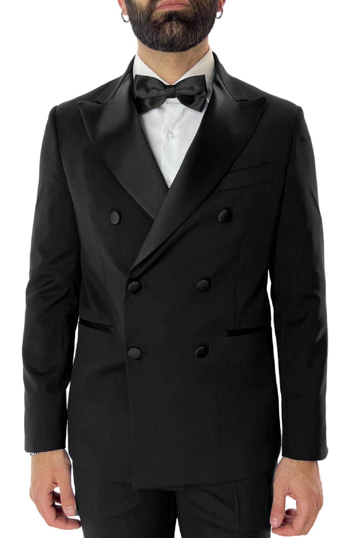 Giacca smoking da uomo Doppiopetto nera rever a Lancia nero in fresco lana 100% Vitale Barberis Canonico