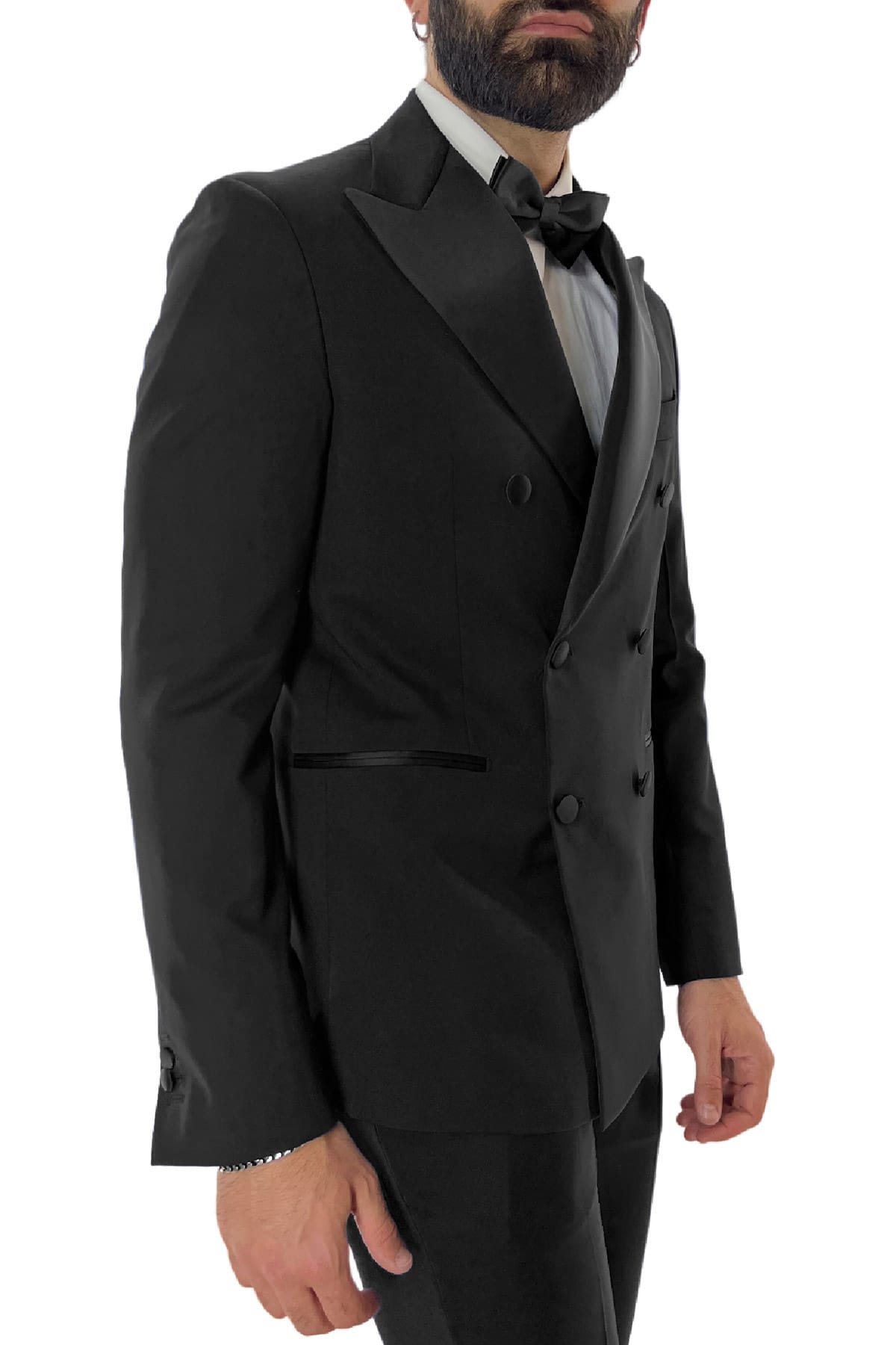 Giacca smoking da uomo Doppiopetto nera rever a Lancia nero in fresco lana 100% Vitale Barberis Canonico