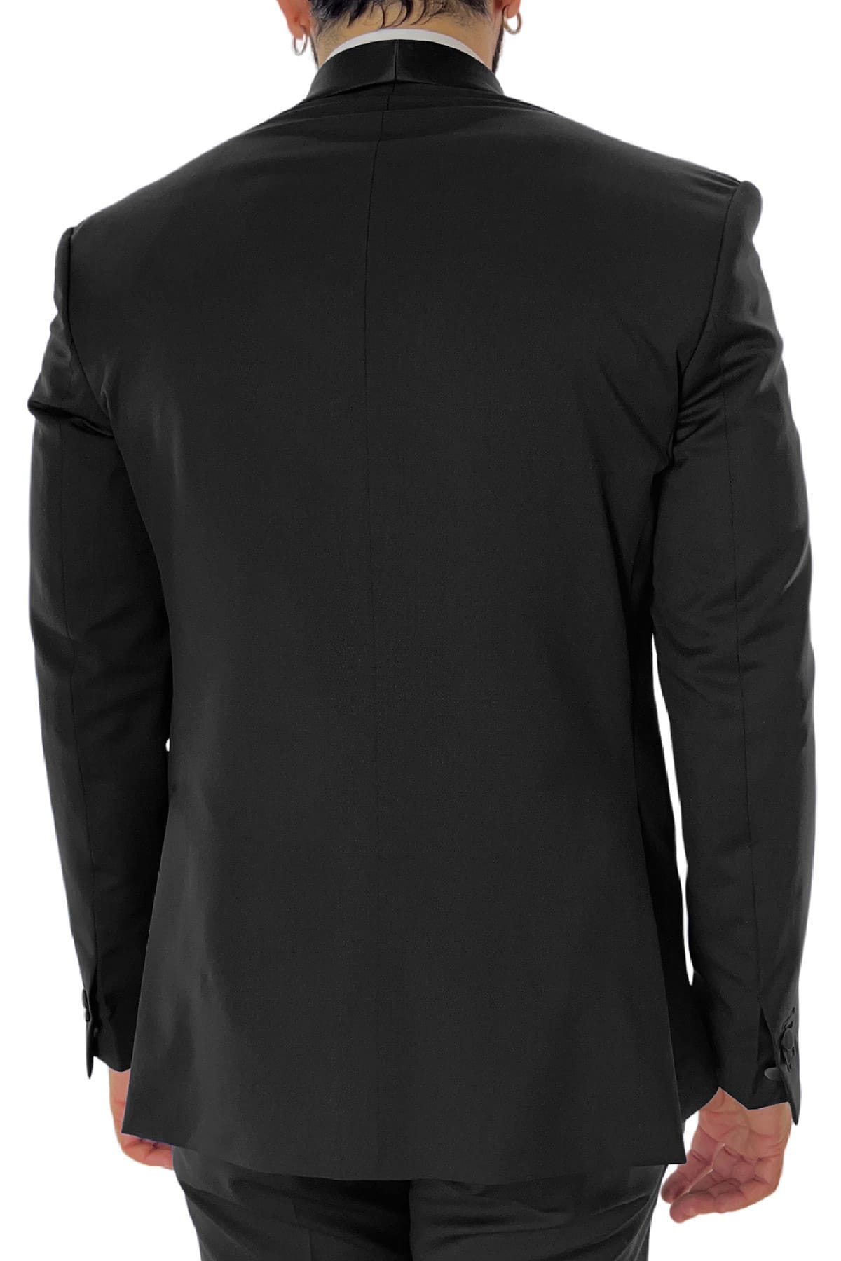 Giacca smoking da uomo Doppiopetto nera rever a Lancia nero in fresco lana 100% Vitale Barberis Canonico