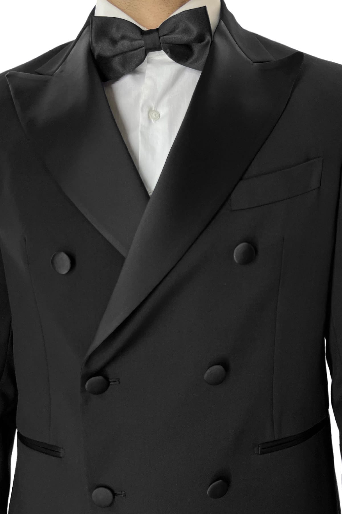 Giacca smoking da uomo Doppiopetto nera rever a Lancia nero in fresco lana 100% Vitale Barberis Canonico