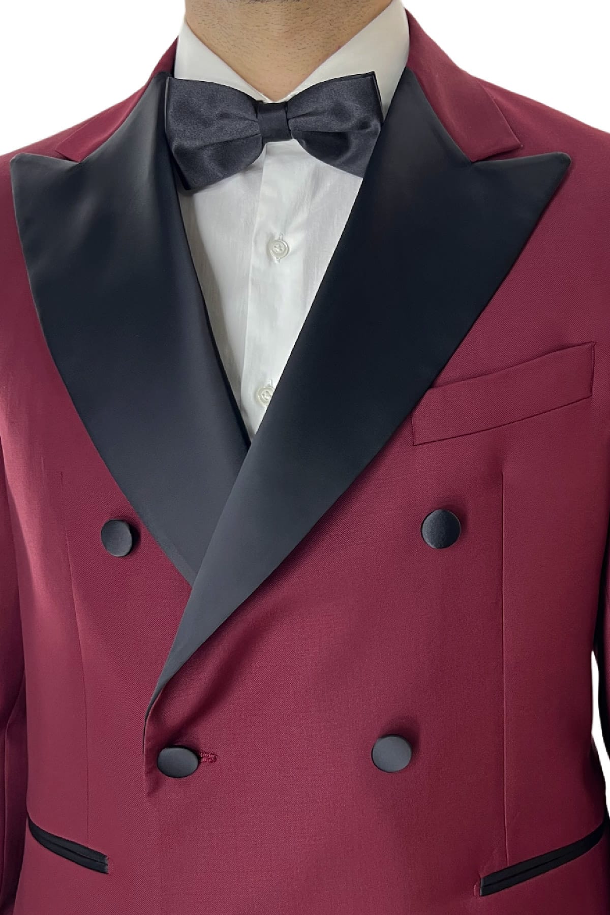 Giacca smoking da uomo Doppiopetto bordeaux rever a Lancia nero in fresco lana 100% Vitale Barberis Canonico