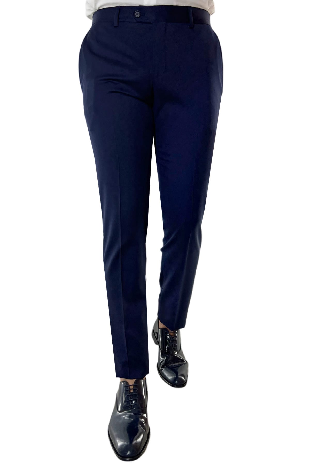 Pantalone uomo Blu Navy nido d'ape tasca america in fresco lana 100% Vitale Barberis Canonico