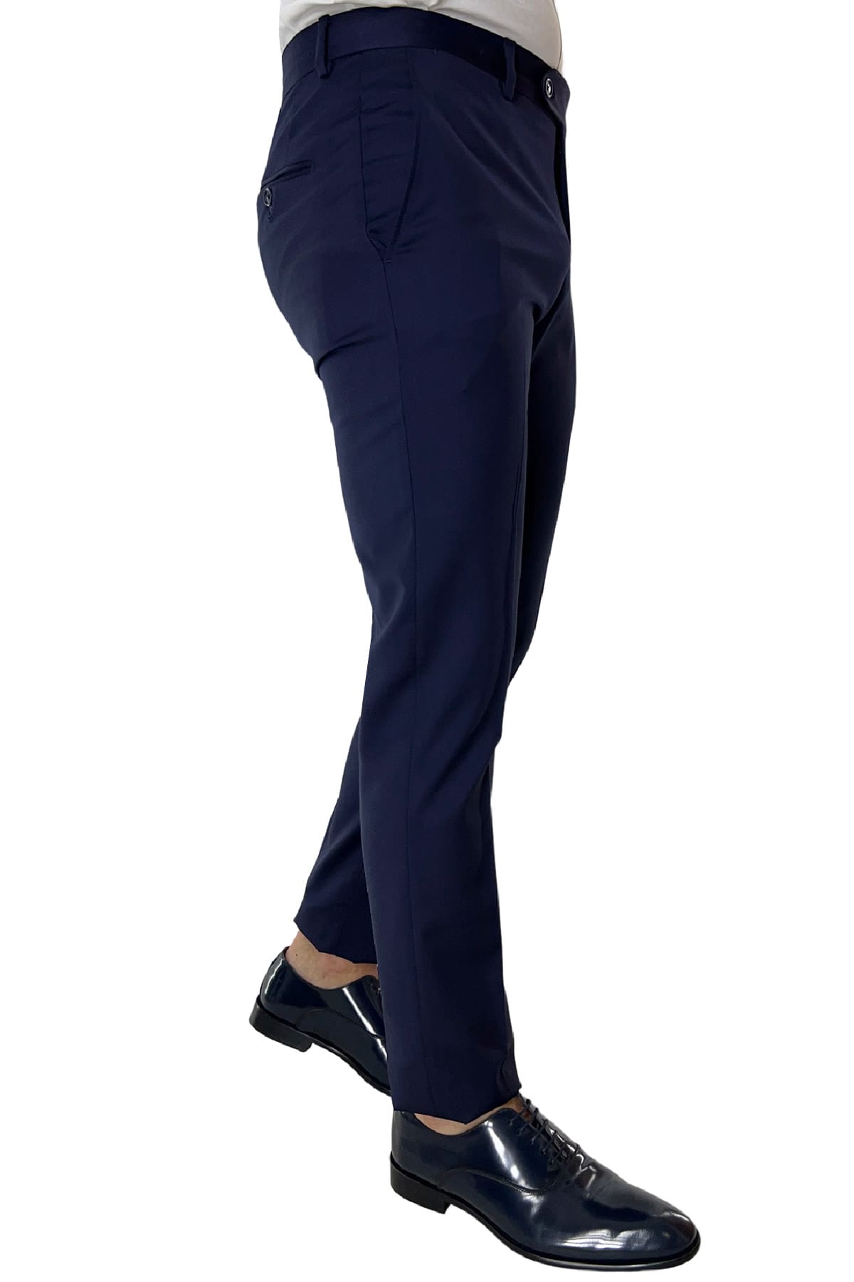 Pantalone uomo Blu Navy nido d'ape tasca america in fresco lana 100% Vitale Barberis Canonico