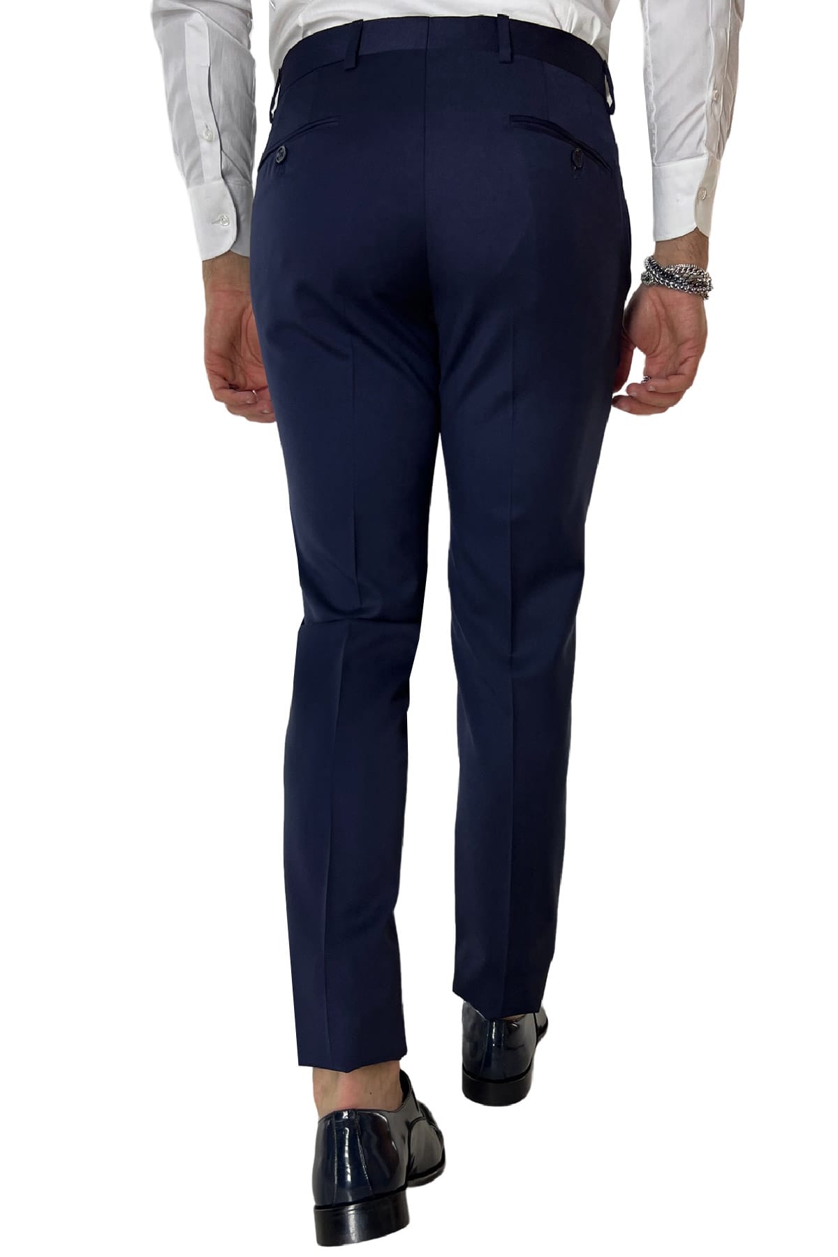 Pantalone uomo Blu Navy nido d'ape tasca america in fresco lana 100% Vitale Barberis Canonico