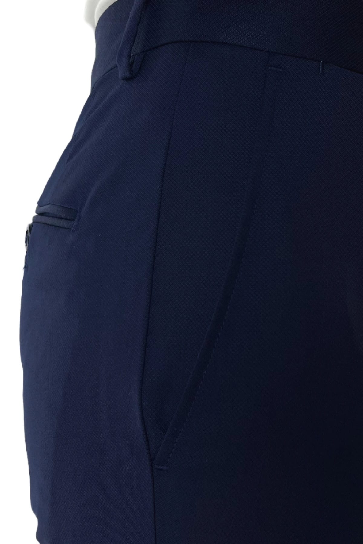 Pantalone uomo Blu Navy nido d'ape tasca america in fresco lana 100% Vitale Barberis Canonico