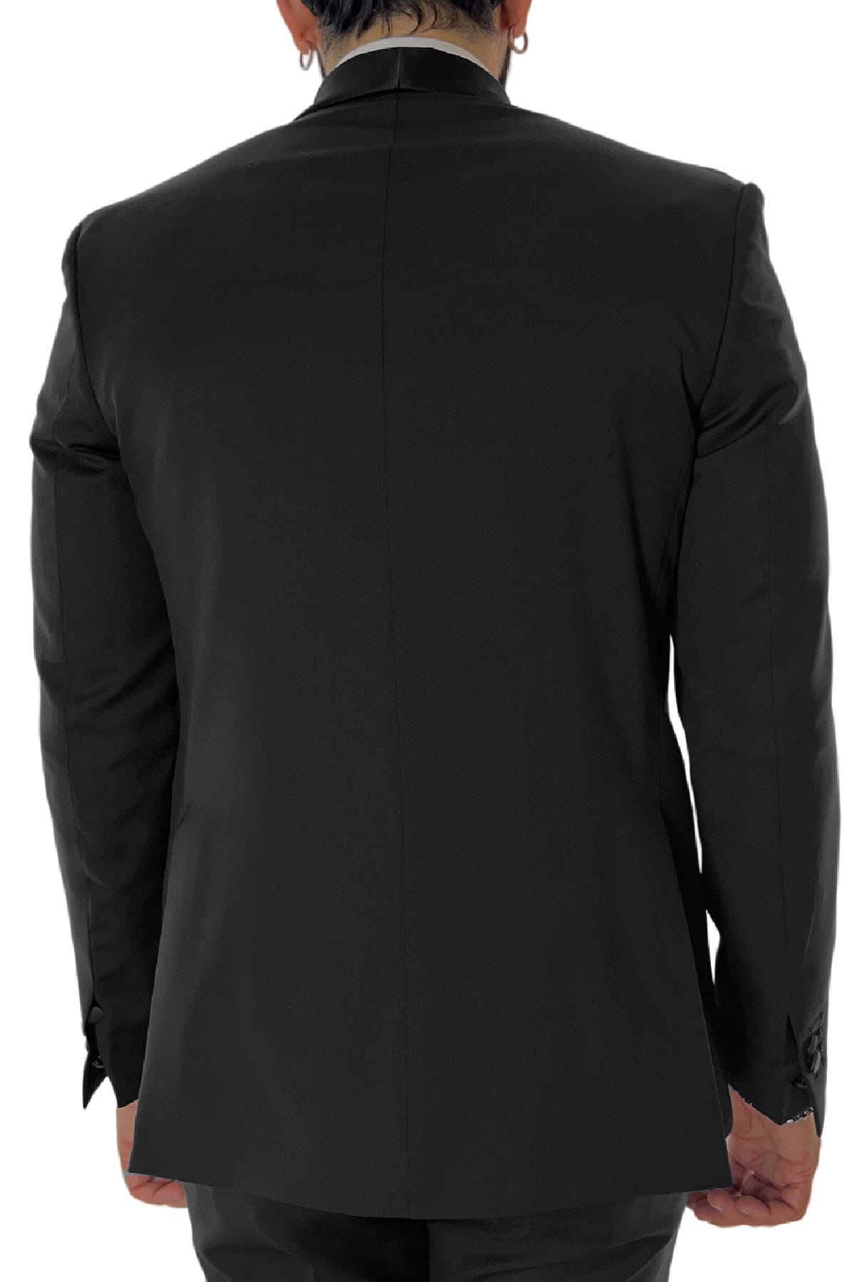 Abito smoking da uomo Doppiopetto nera rever a scialle nero in fresco lana 100% Vitale Barberis Canonico