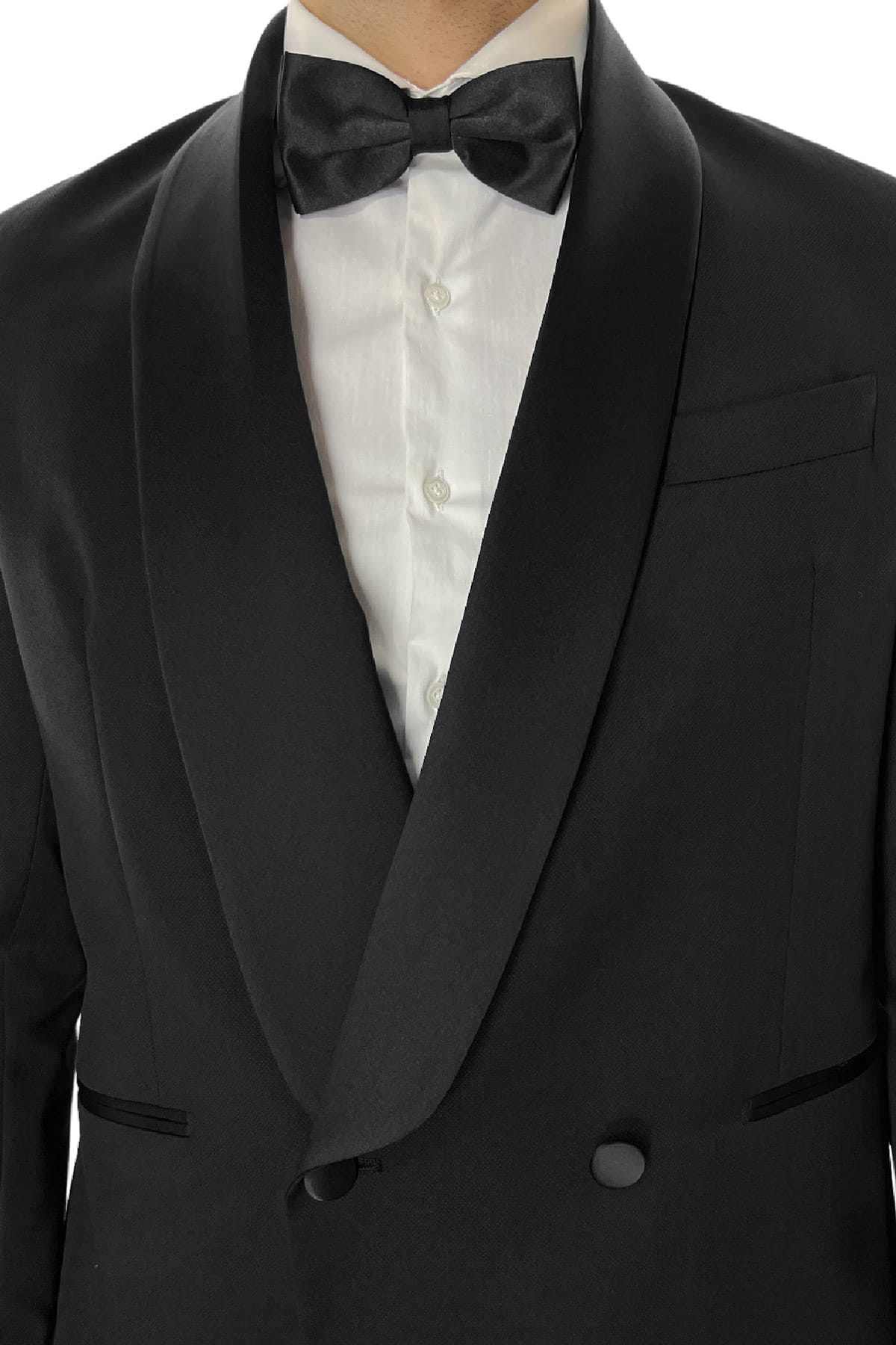 Abito smoking da uomo Doppiopetto nera rever a scialle nero in fresco lana 100% Vitale Barberis Canonico