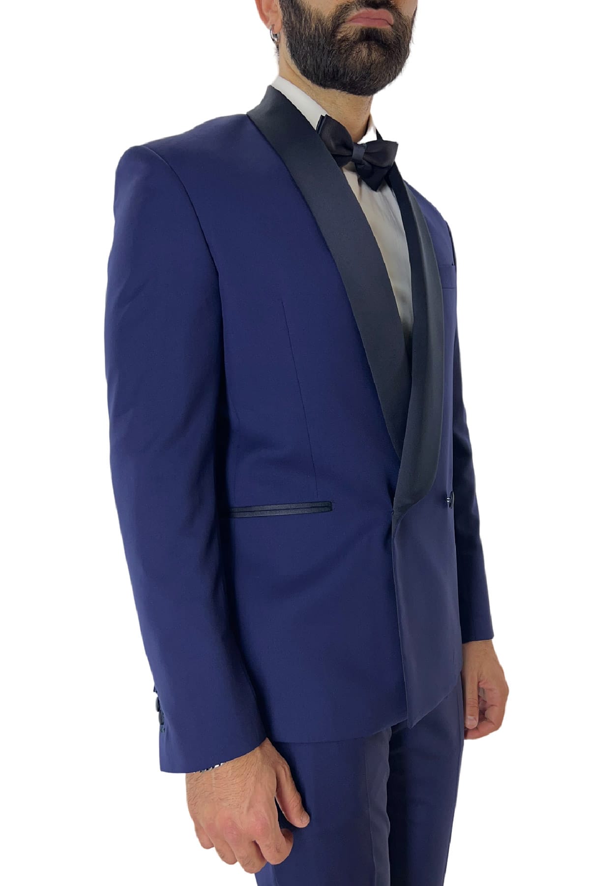 Giacca smoking da uomo Doppiopetto royal blu rever a scialle blu in fresco lana 100% Vitale Barberis Canonico