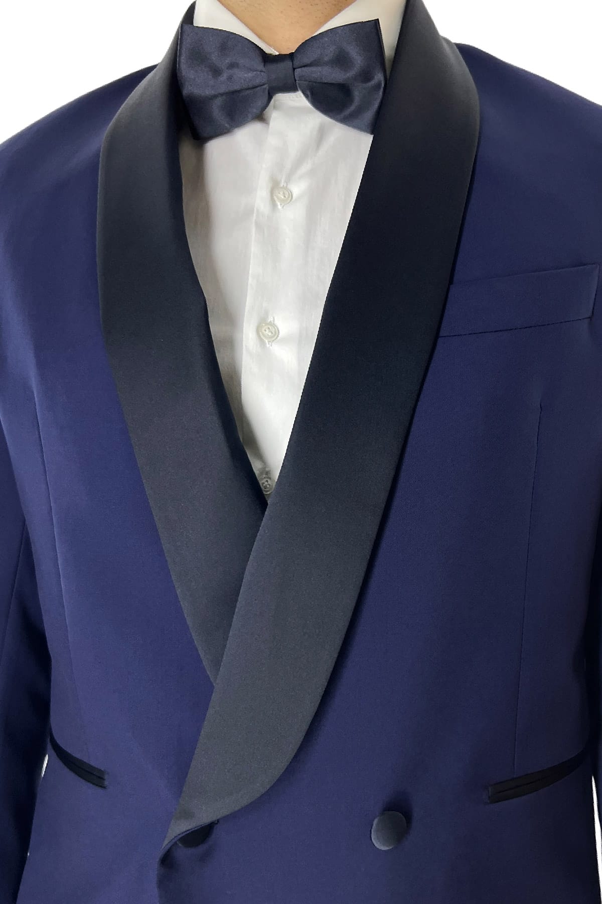 Abito smoking da uomo Doppiopetto royal blu rever a scialle blu in fresco lana 100% Vitale Barberis Canonico