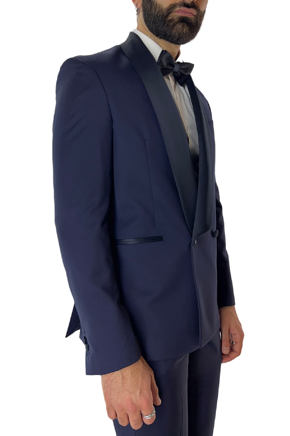 Abito smoking da uomo Doppiopetto blu navy rever a scialle blu in fresco lana 100% Vitale Barberis Canonico