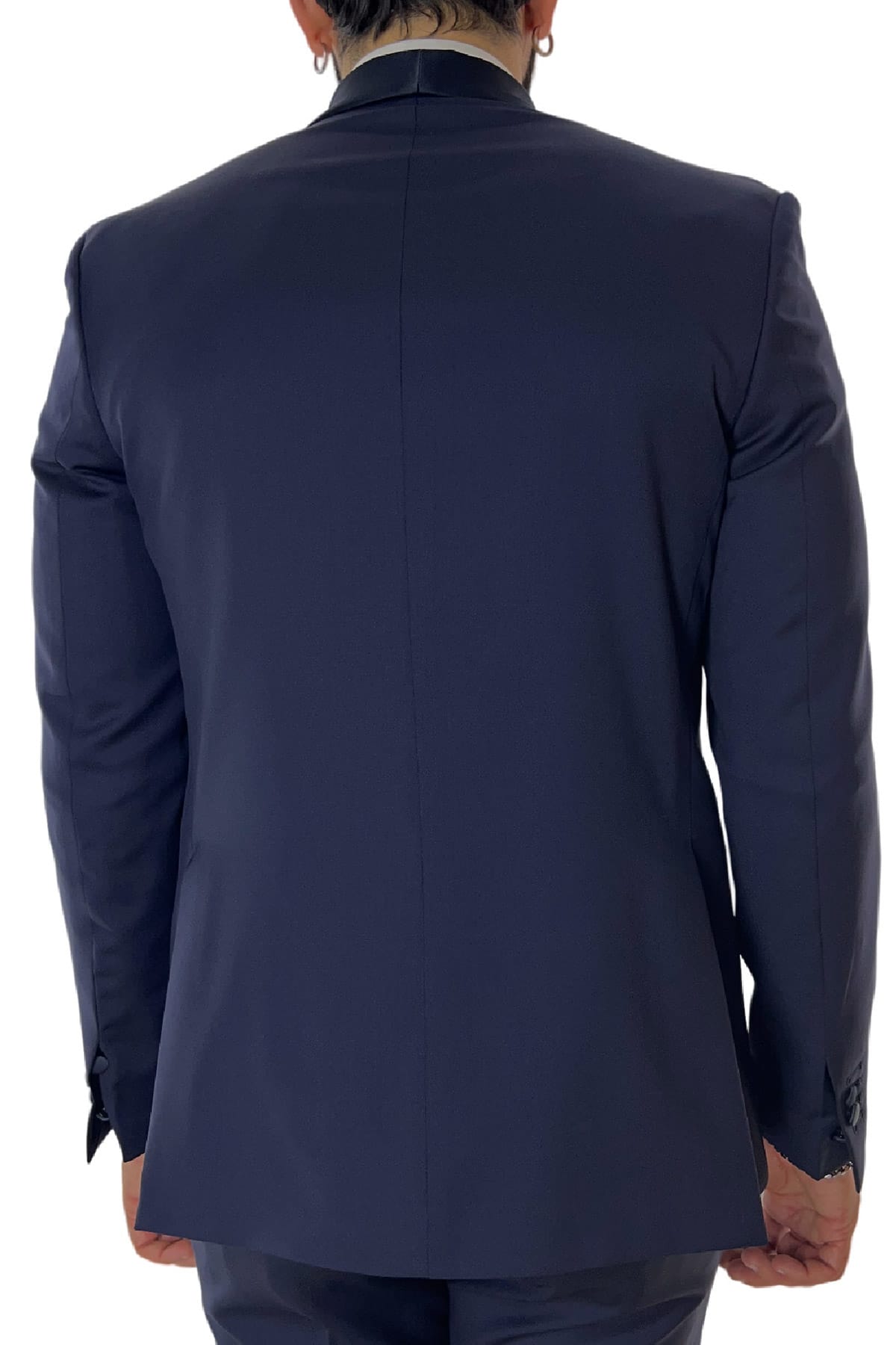 Giacca smoking da uomo Doppiopetto blu navy rever a scialle blu in fresco lana 100% Vitale Barberis Canonico