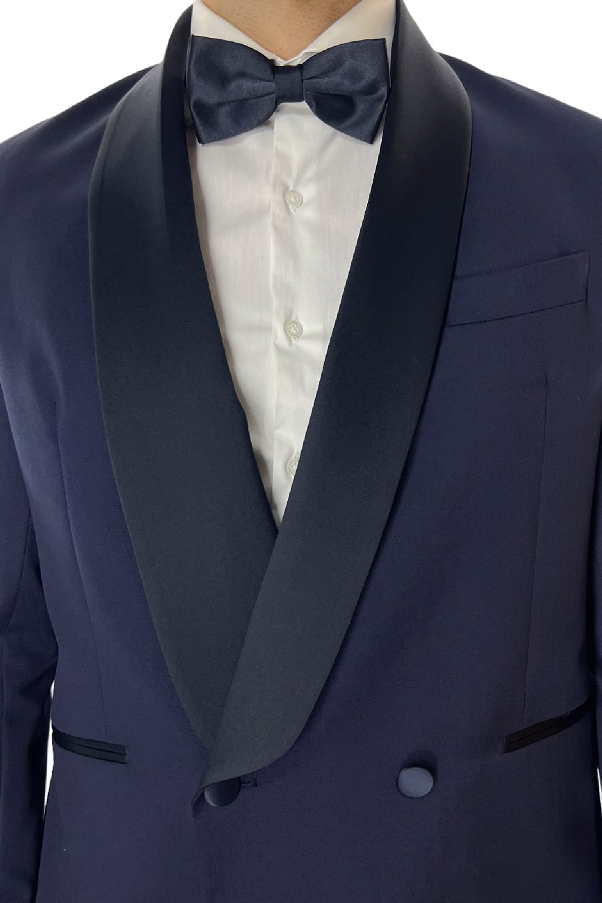 Giacca smoking da uomo Doppiopetto blu navy rever a scialle blu in fresco lana 100% Vitale Barberis Canonico