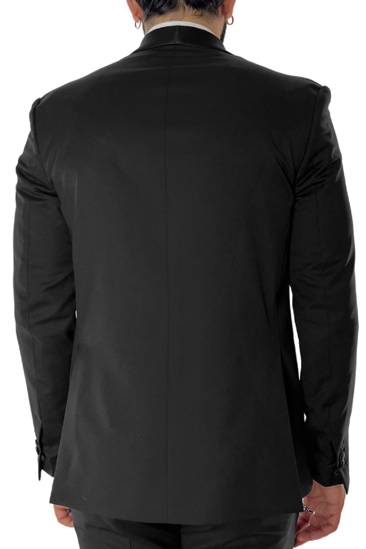 Giacca smoking da uomo Doppiopetto nera nido d'ape rever a scielle nero in fresco lana 100% Vitale Barberis Canonico