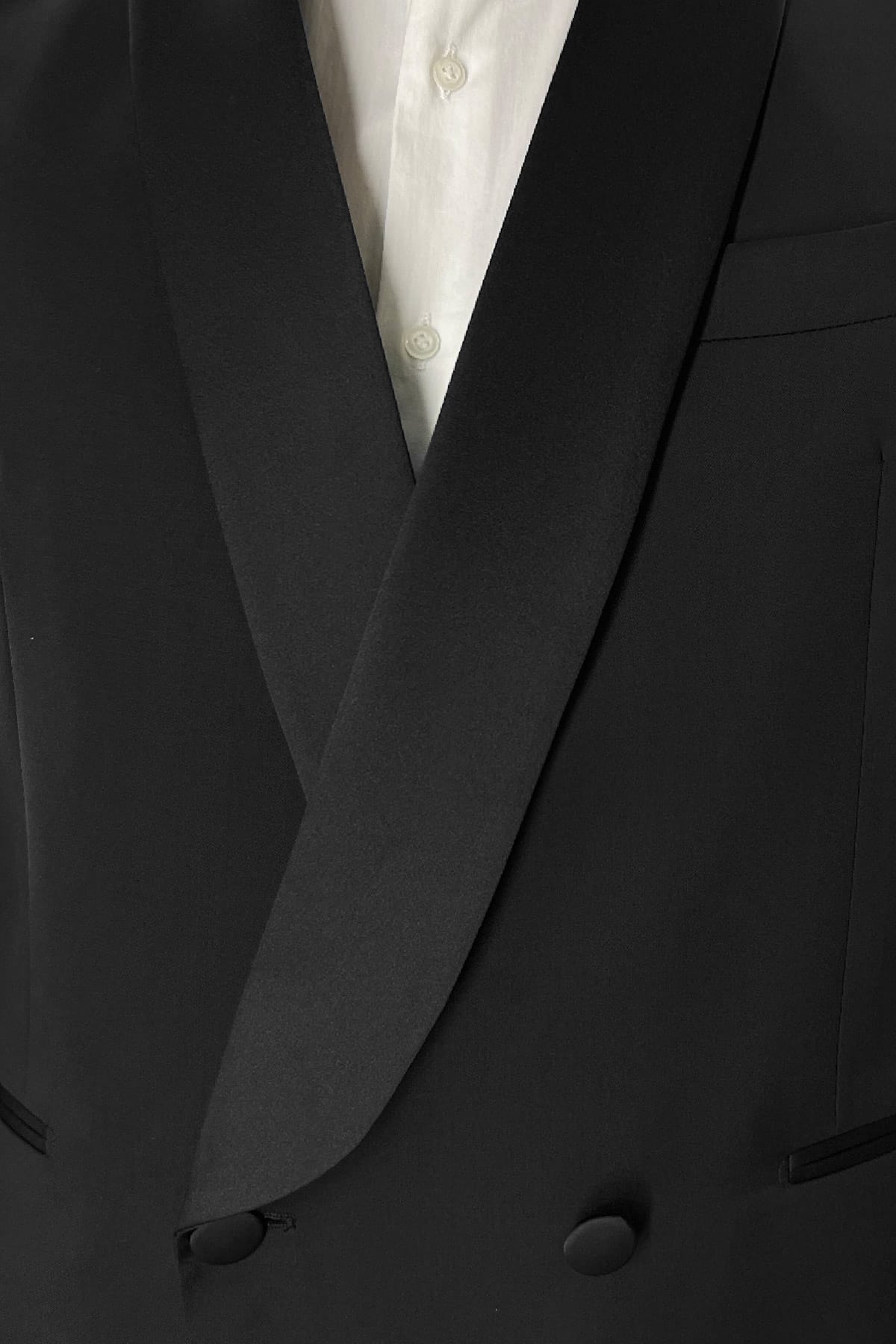 Giacca smoking da uomo Doppiopetto nera nido d'ape rever a scielle nero in fresco lana 100% Vitale Barberis Canonico