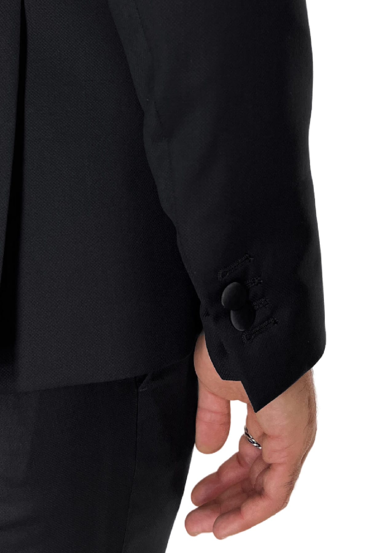 Giacca smoking da uomo Doppiopetto nera nido d'ape rever a scielle nero in fresco lana 100% Vitale Barberis Canonico