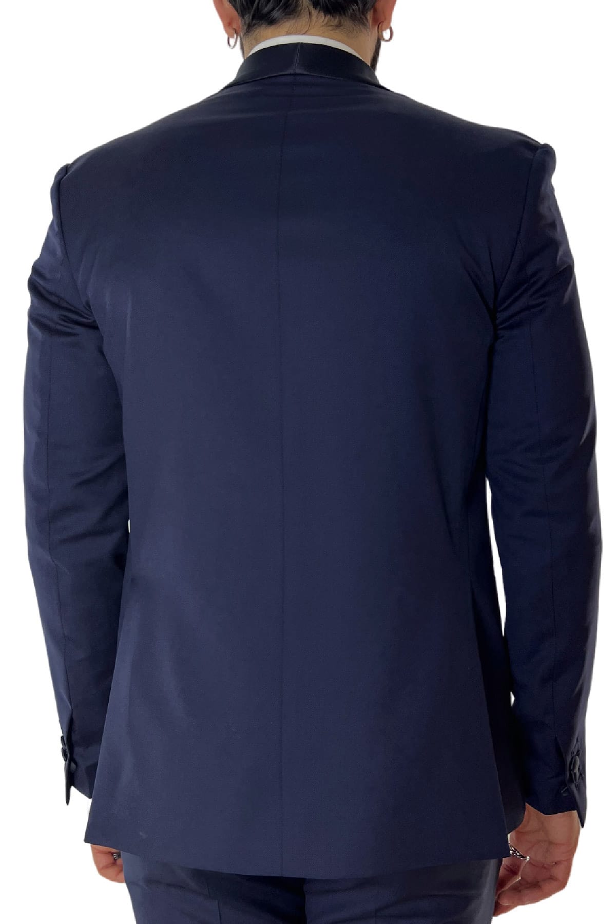 Giacca smoking da uomo Doppiopetto blu nido d'ape rever a scialle blu in fresco lana 100% Vitale Barberis Canonico