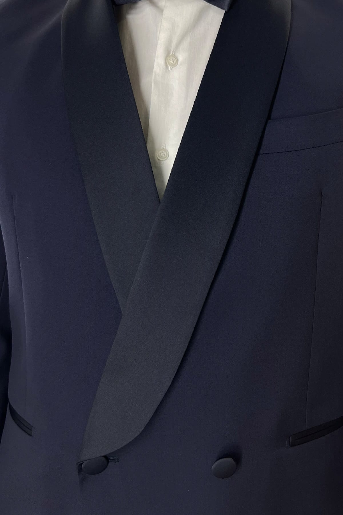 Abito smoking da uomo Doppiopetto blu nido d'ape rever a scialle blu in fresco lana 100% Vitale Barberis Canonico