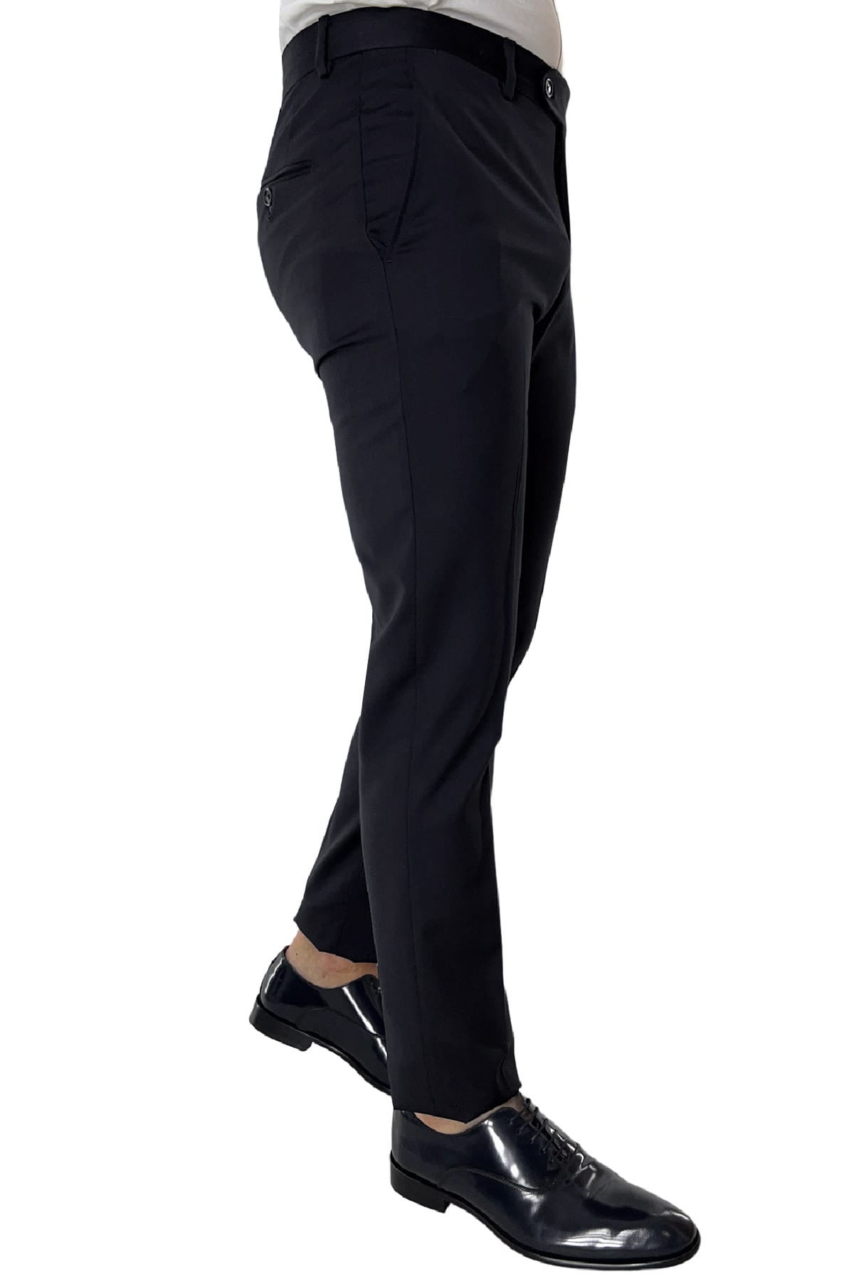 Pantalone uomo nero nido d'ape tasca america in fresco lana 100% Vitale Barberis Canonico