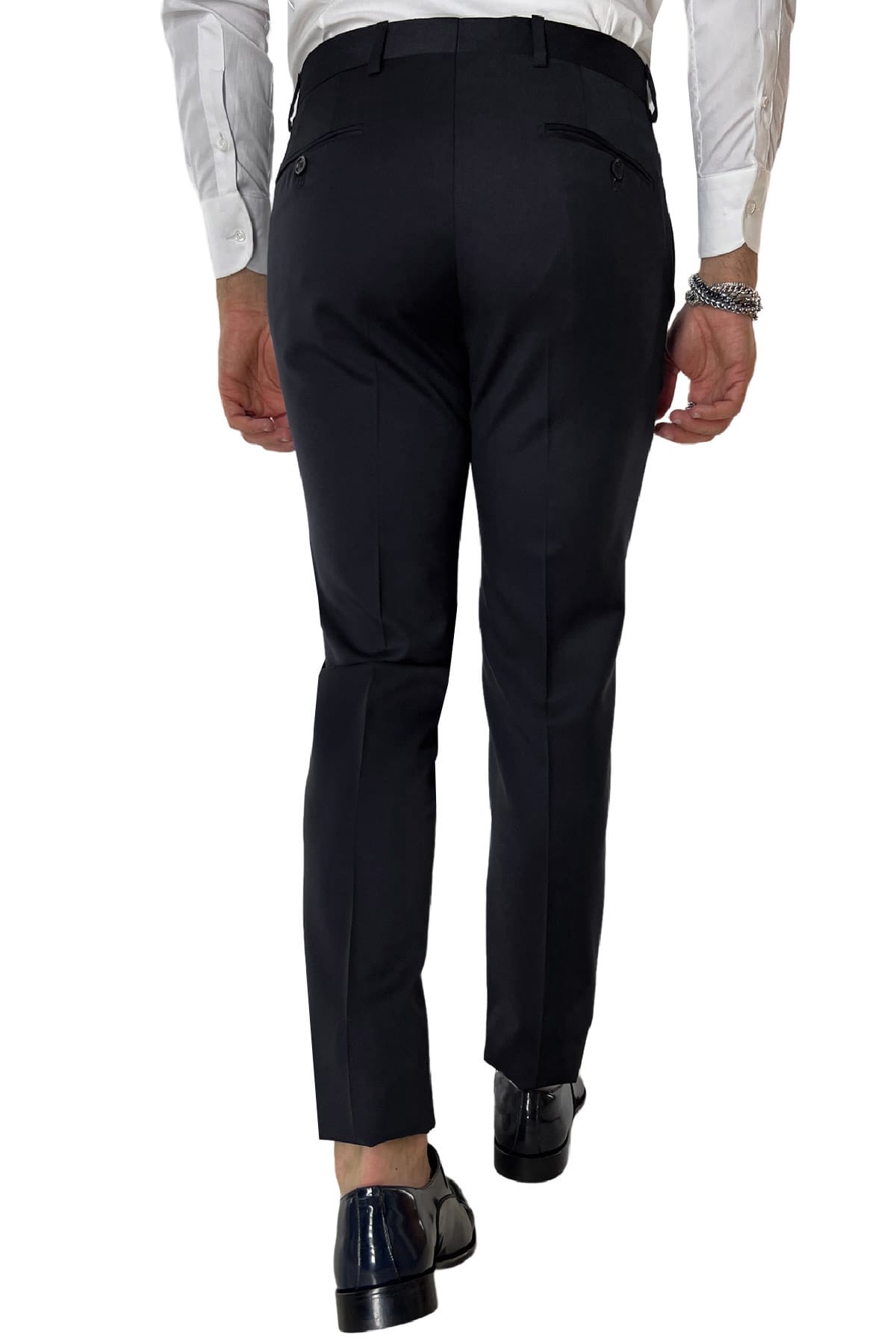 Pantalone uomo nero nido d'ape tasca america in fresco lana 100% Vitale Barberis Canonico