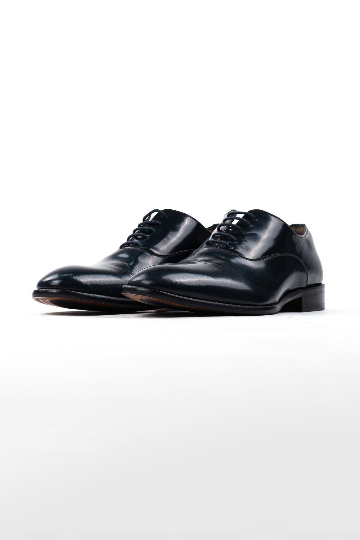 Scarpe Uomo Oxford in abbrasivato blu in vera pelle con suola in cuoio made in italy