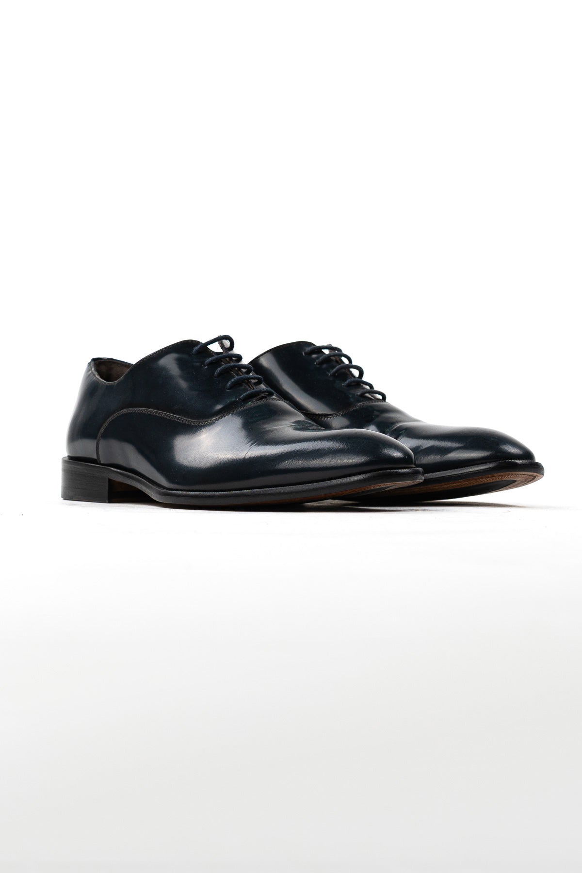 Scarpe Uomo Oxford in abbrasivato blu in vera pelle con suola in cuoio made in italy