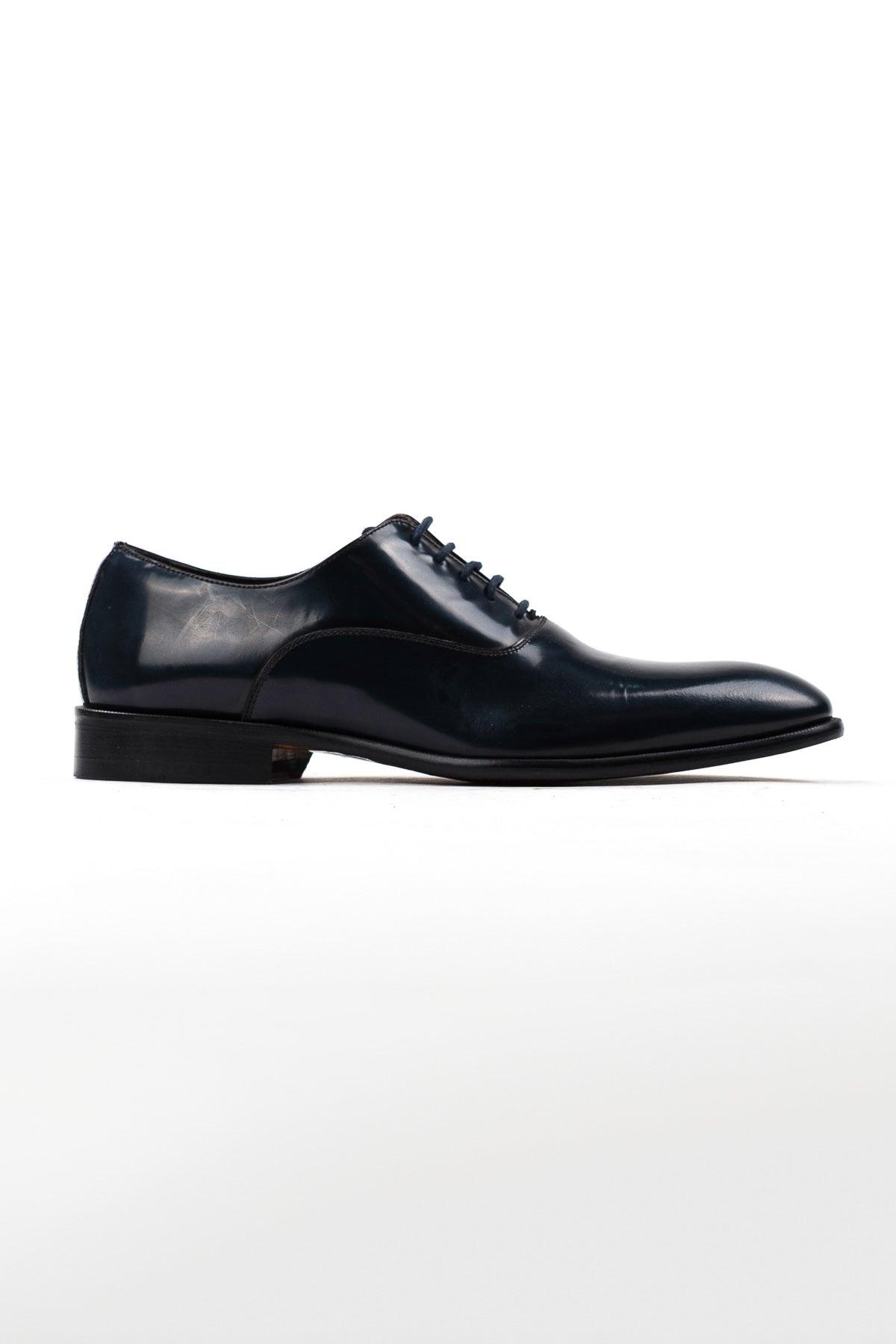 Scarpe Uomo Oxford in abbrasivato blu in vera pelle con suola in cuoio made in italy