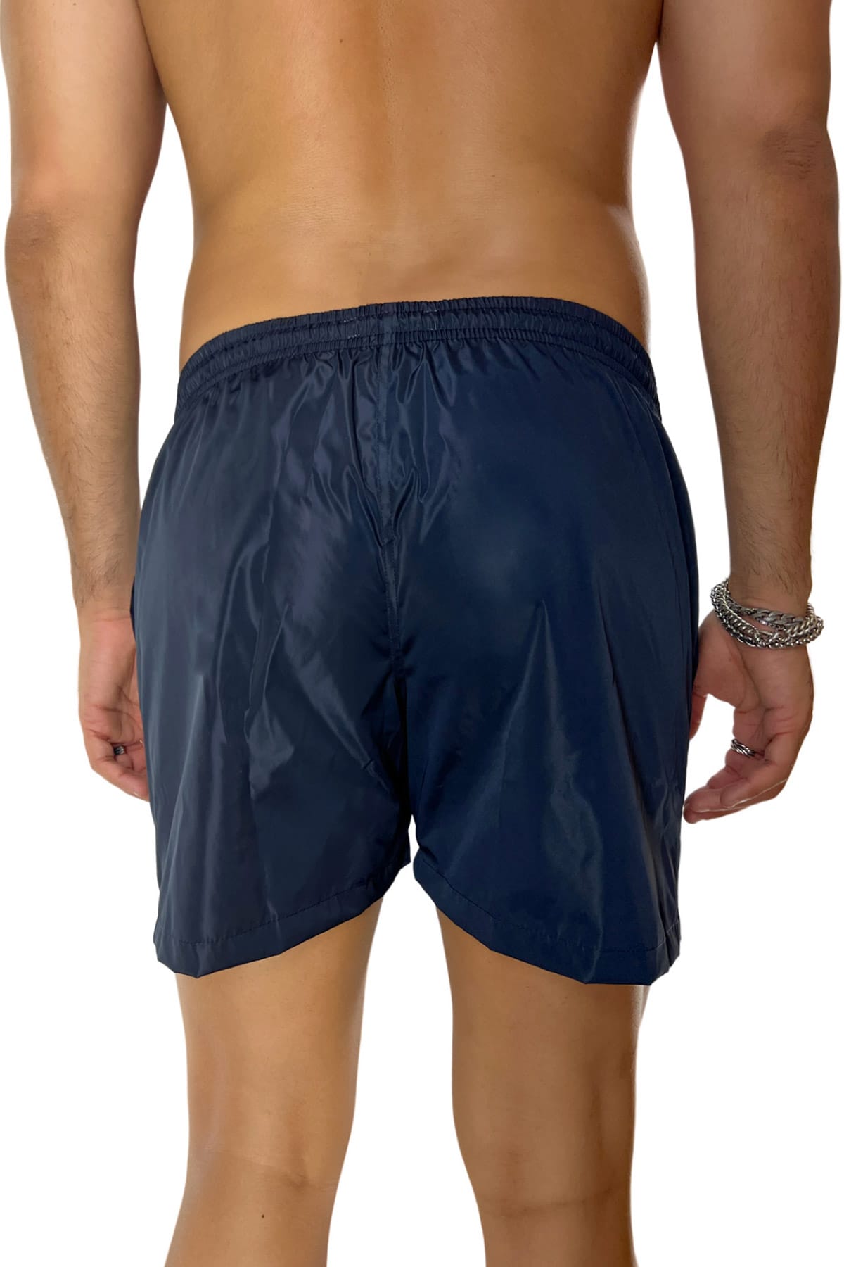 Costume da mare uomo blu tinta unita con tasche laterali a filo e laccio regolabile