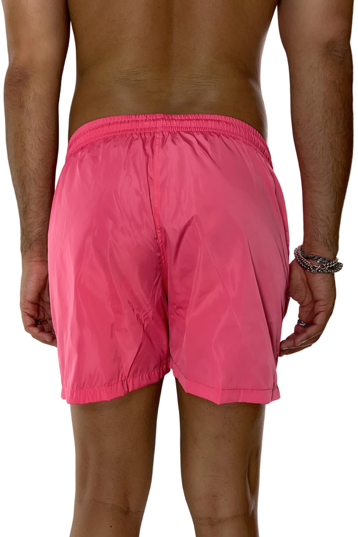 Costume da mare uomo fuxia tinta unita con tasche laterali a filo e laccio regolabile