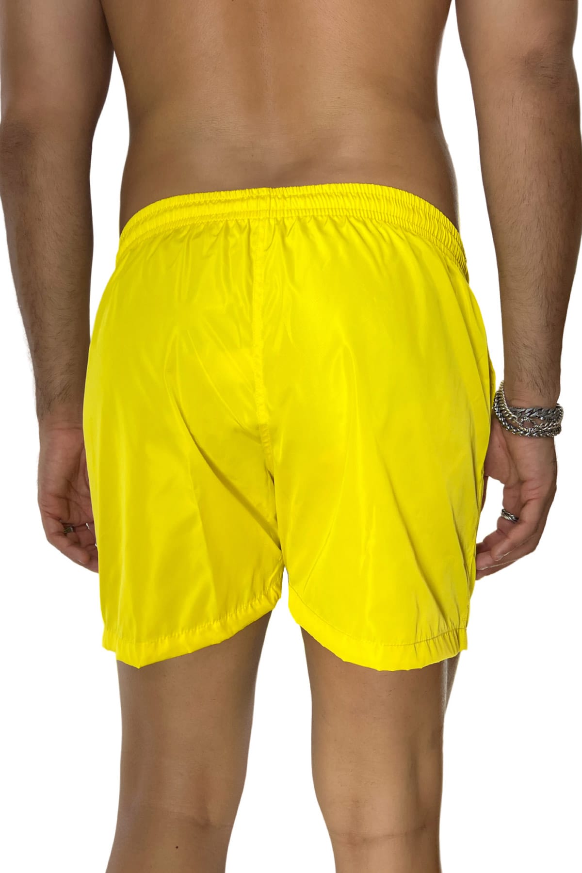 Costume da mare uomo giallo tinta unita con tasche laterali a filo e laccio regolabile