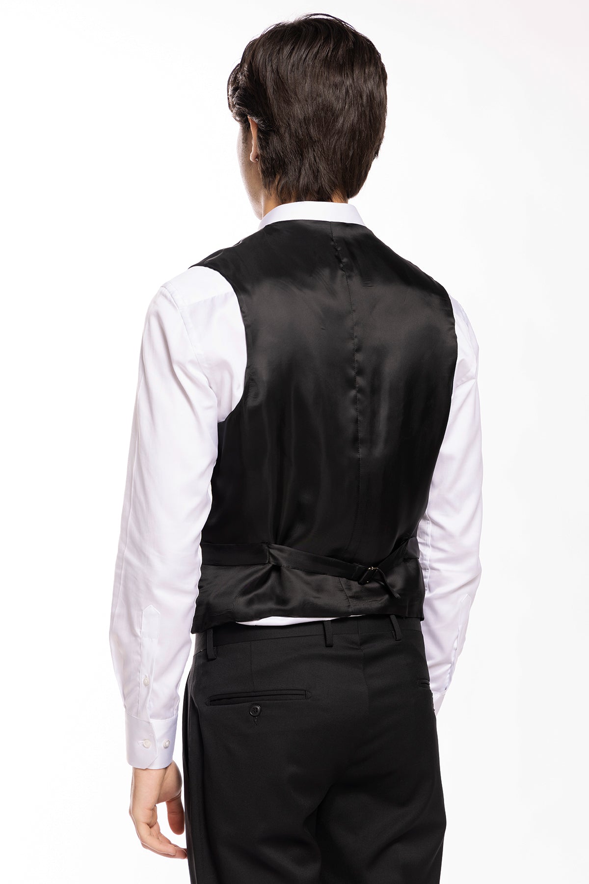 Gilet uomo doppiopetto Nero da cerimonia in fresco lana slim fit tessuto Vitale Barberis Canonico