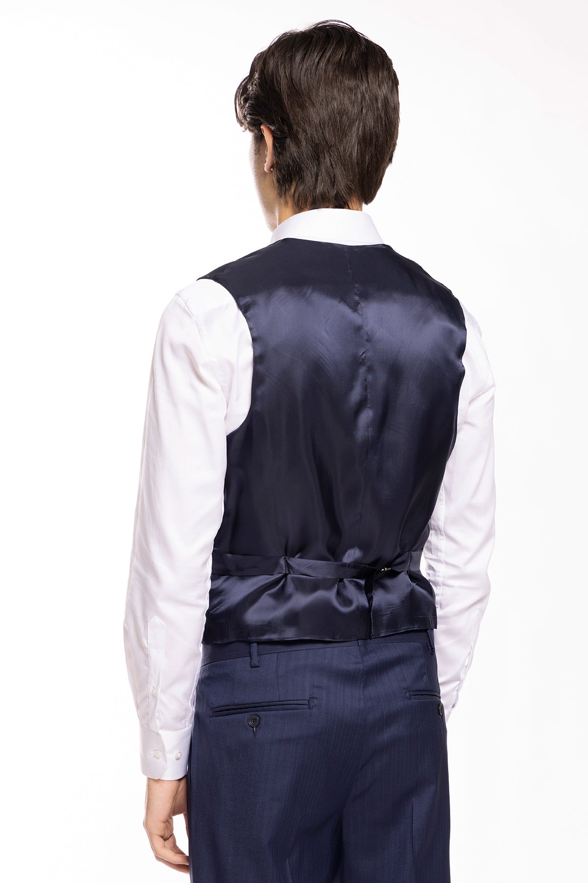 Gilet uomo doppiopetto navy blu da cerimonia in fresco lana slim fit tessuto Vitale Barberis Canonico