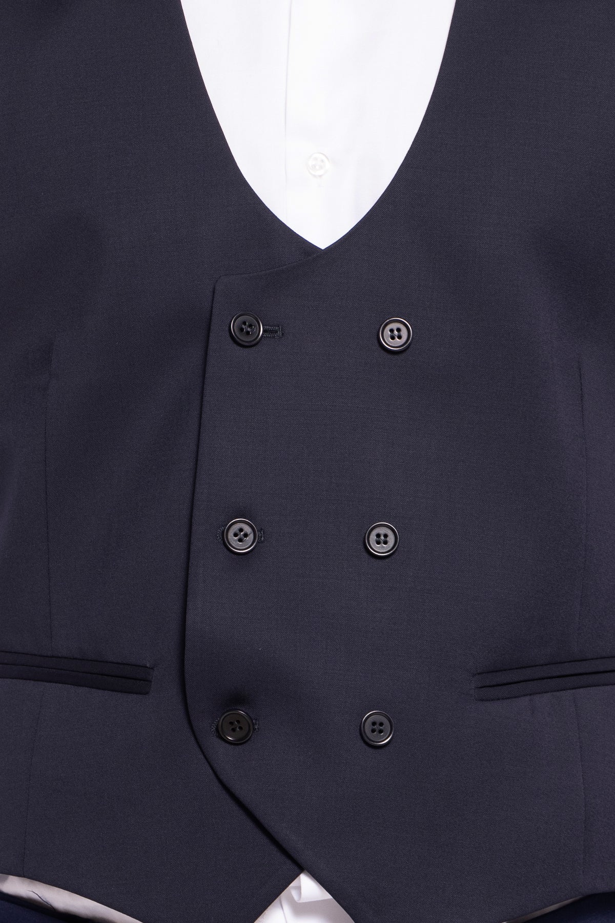 Gilet uomo doppiopetto navy blu da cerimonia in fresco lana slim fit tessuto Vitale Barberis Canonico