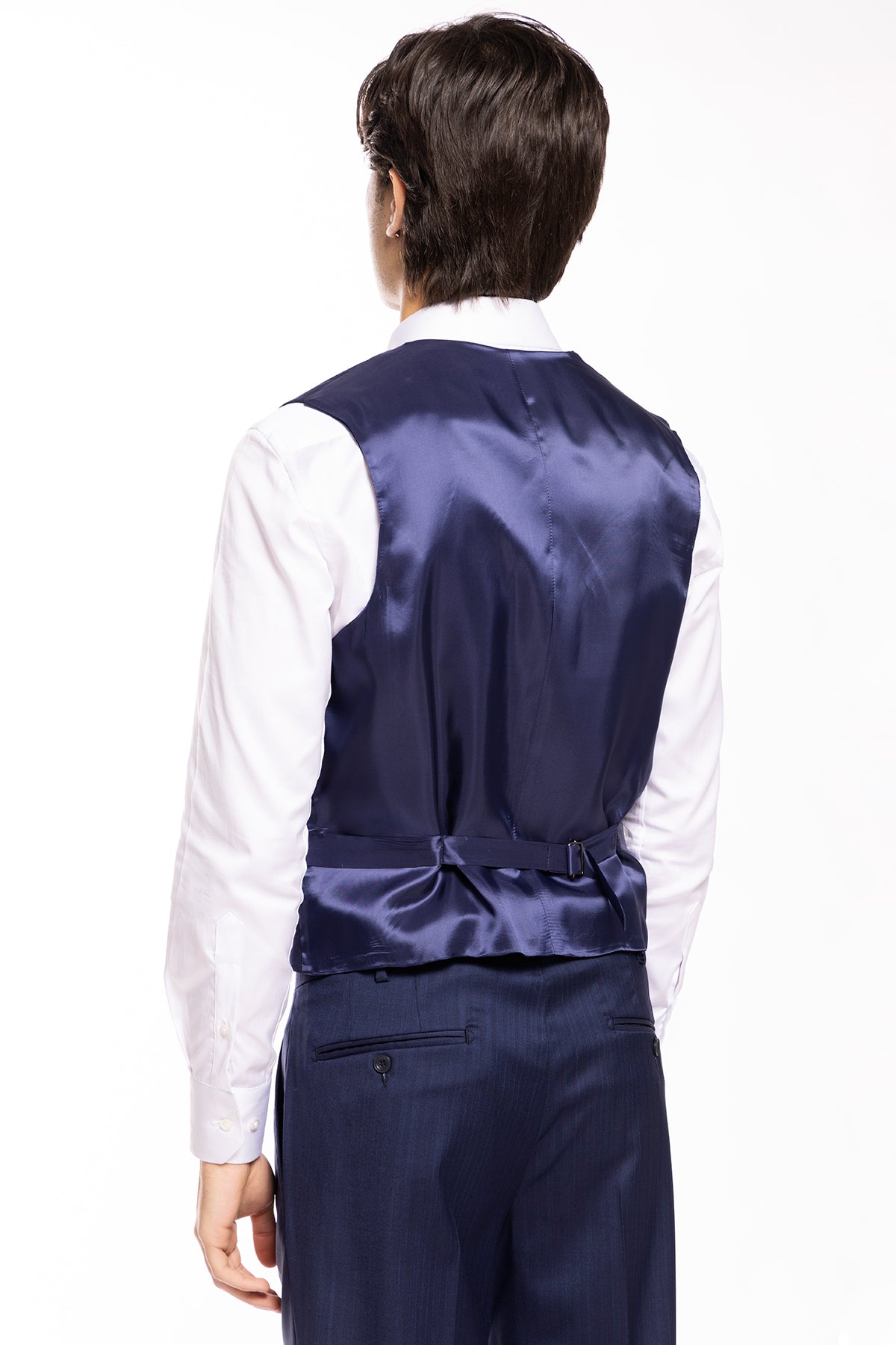 Gilet uomo doppiopetto royal blu da cerimonia in fresco lana slim fit tessuto Vitale Barberis Canonico
