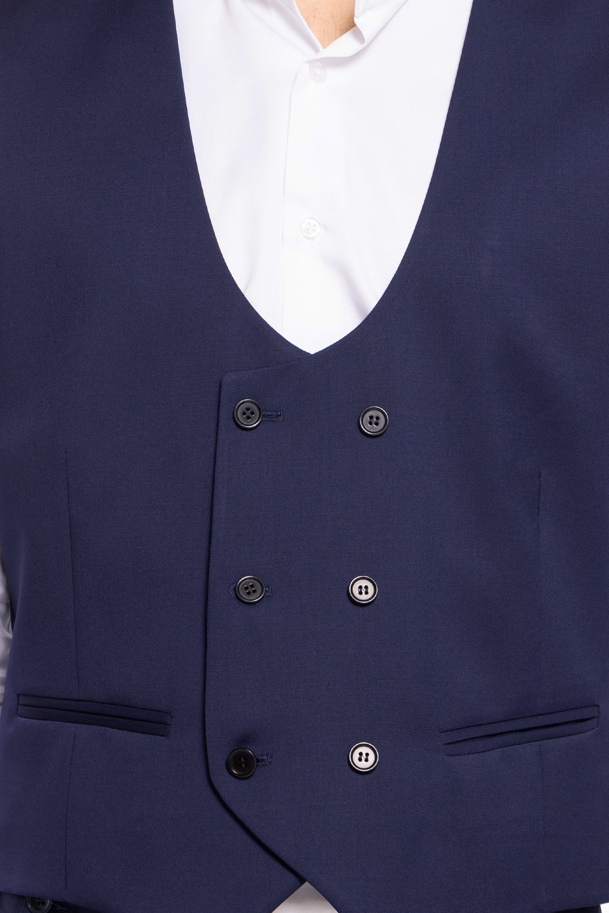 Gilet uomo doppiopetto royal blu da cerimonia in fresco lana slim fit tessuto Vitale Barberis Canonico
