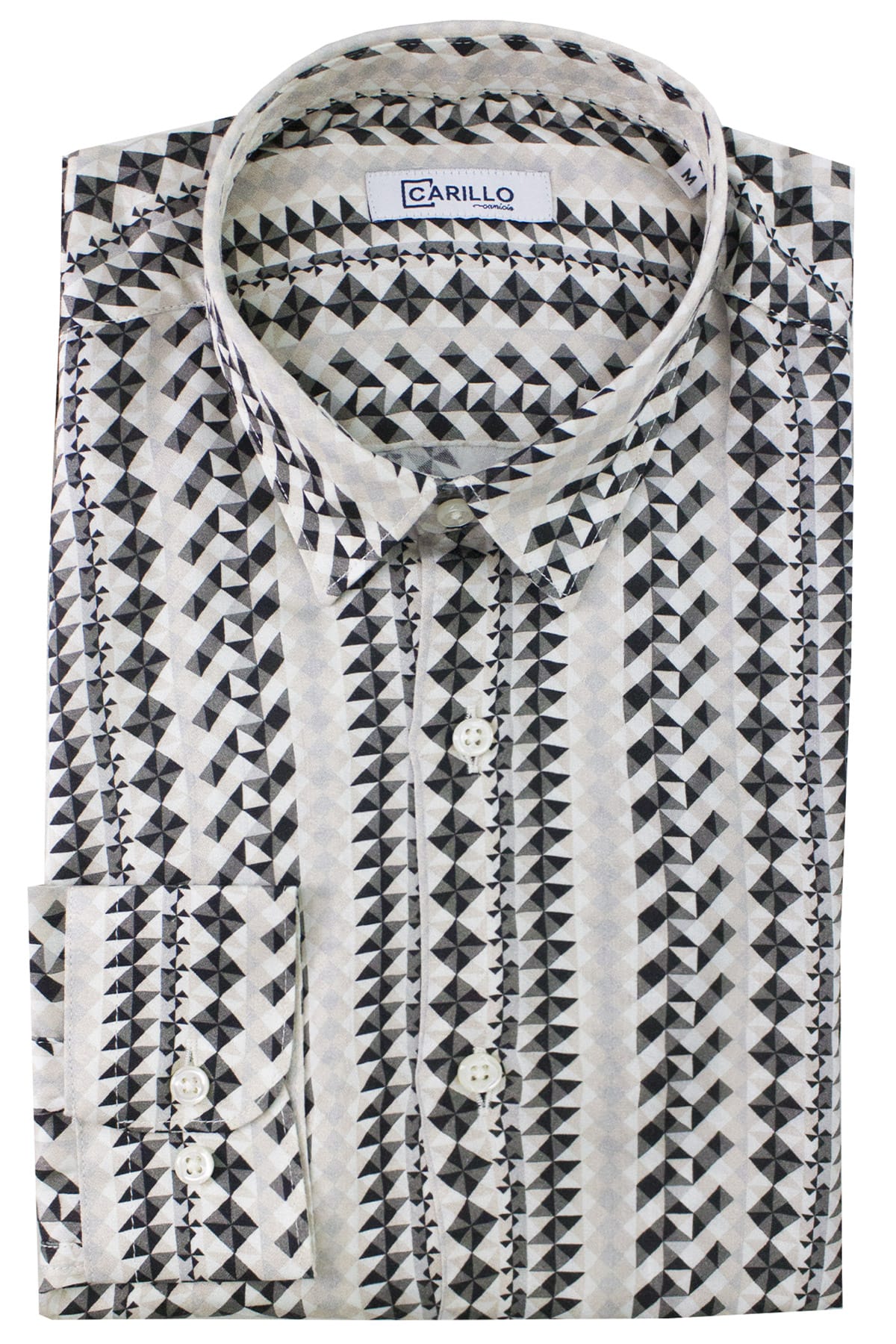 Camicia Uomo In Viscosa fantasia geometrica nera vestibilita comoda Collo Italiano