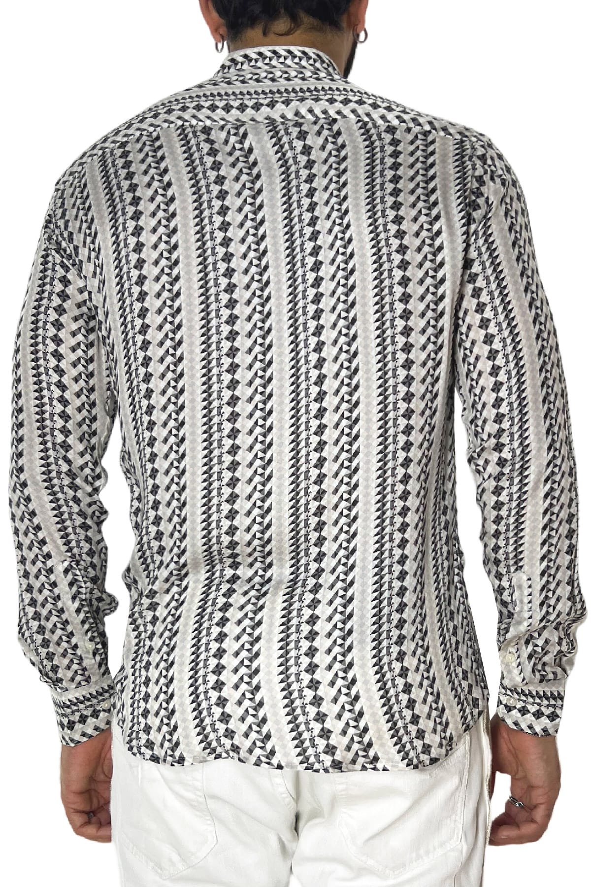 Camicia Uomo In Viscosa fantasia geometrica nera vestibilita comoda Collo Italiano