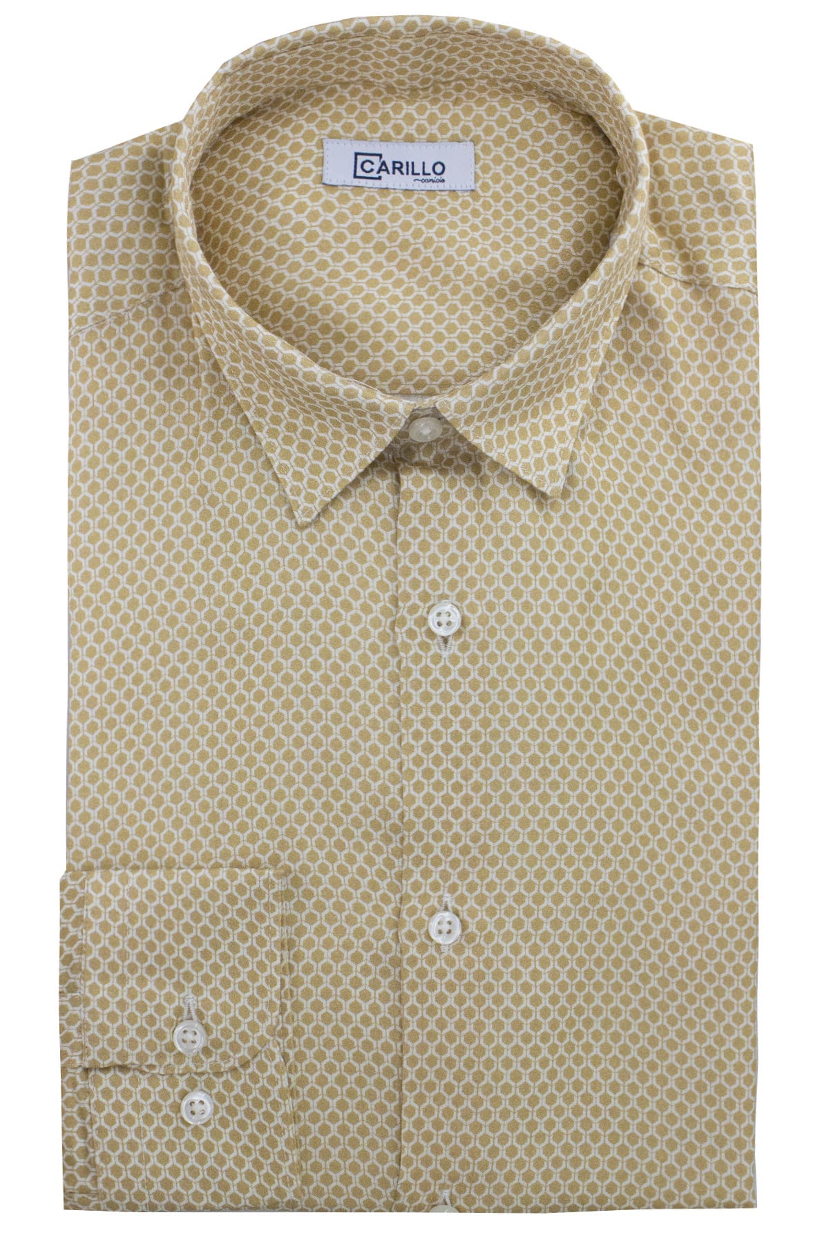 Camicia Uomo In Viscosa fantasia esagonale beige vestibilita comoda Collo Italiano