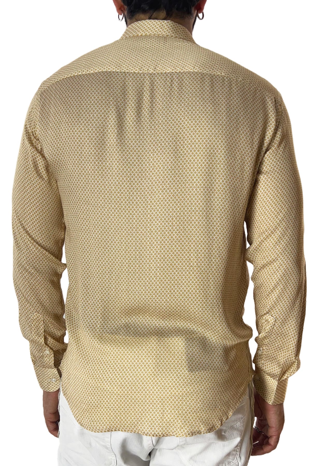 Camicia Uomo In Viscosa fantasia esagonale beige vestibilita comoda Collo Italiano