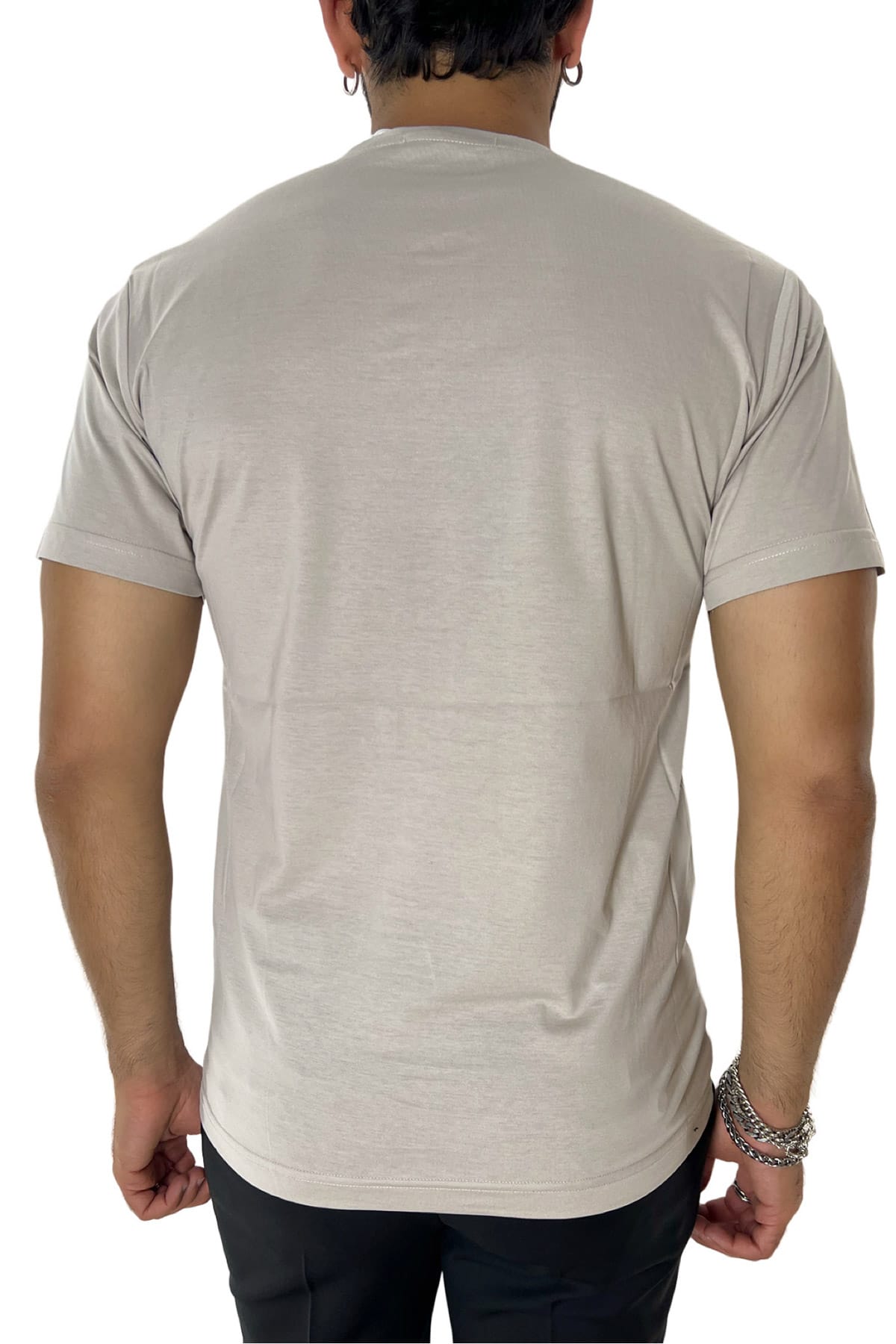 T-shirt da uomo beige in cotone 100%  Filo di scozia slim fit tinta unita Made In Italy