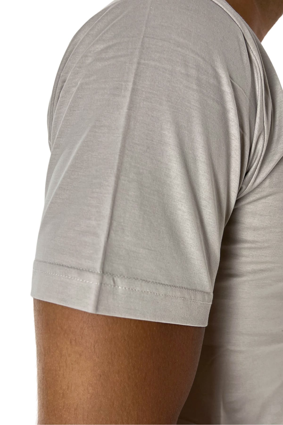 T-shirt da uomo beige in cotone 100%  Filo di scozia slim fit tinta unita Made In Italy