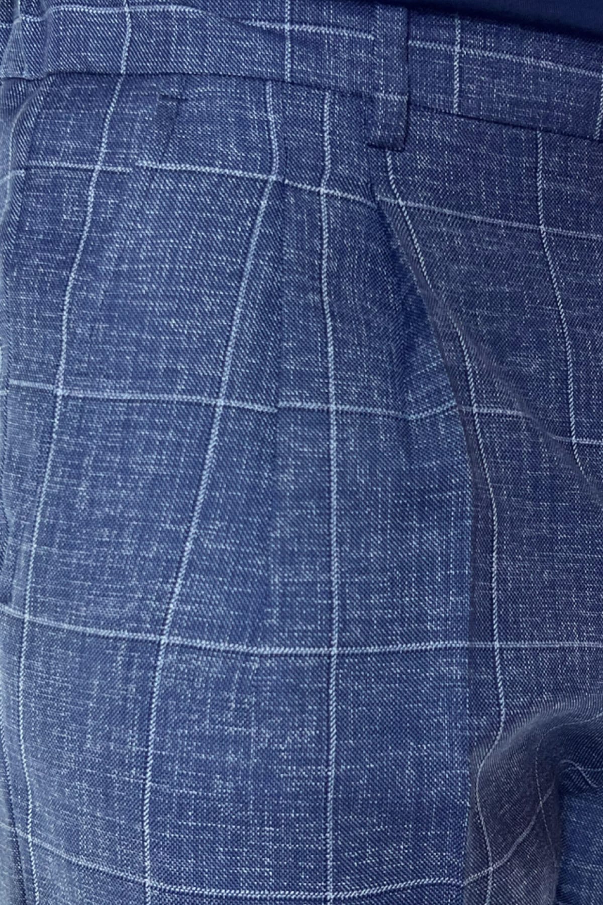 Bermuda uomo blu denim quadri in fresco lana 100% con mezza coulisse doppia pinces e tasca america