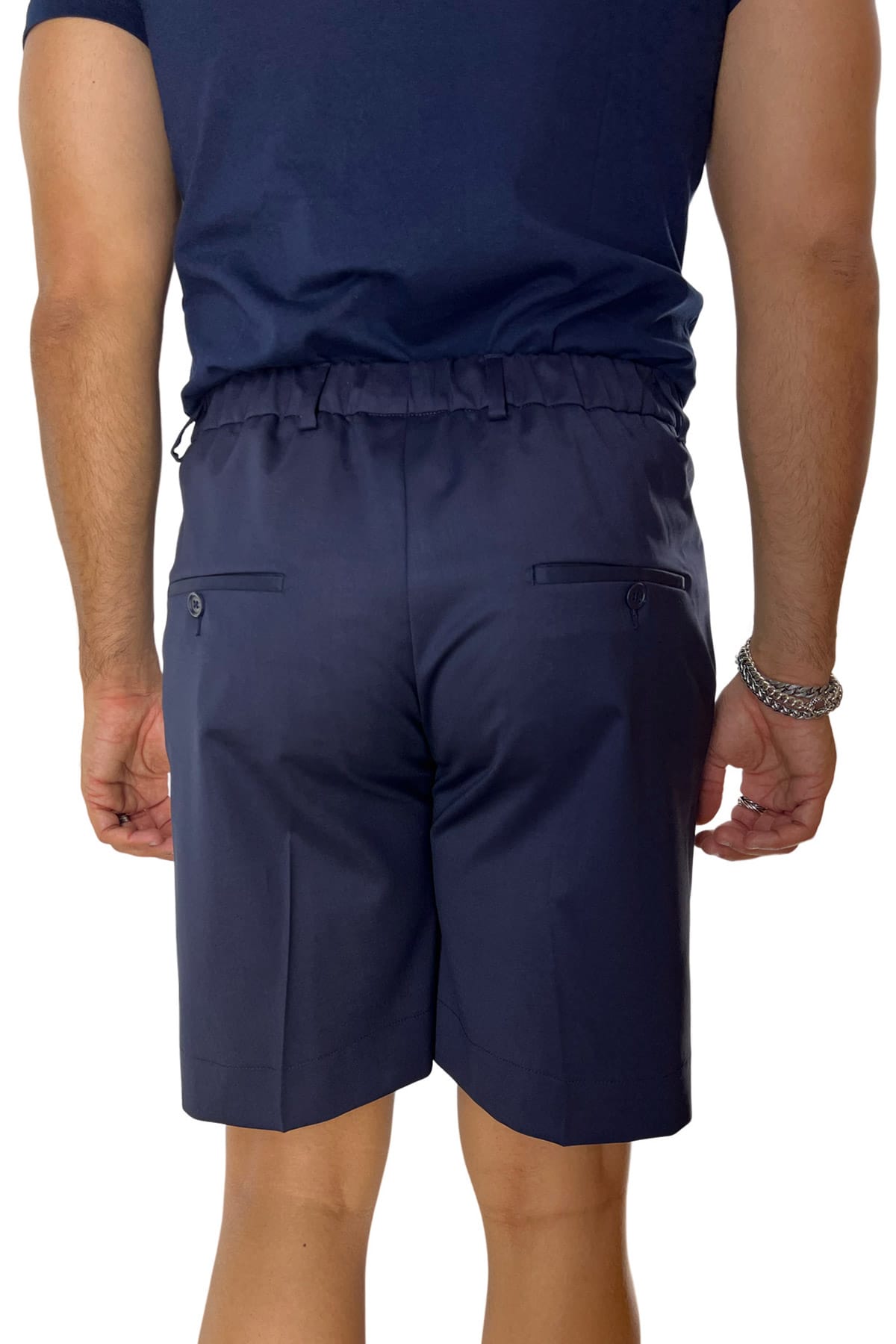 Bermuda uomo blu navy in fresco lana 100% vitale barberis canonico con mezza coulisse doppia pinces e tasca america